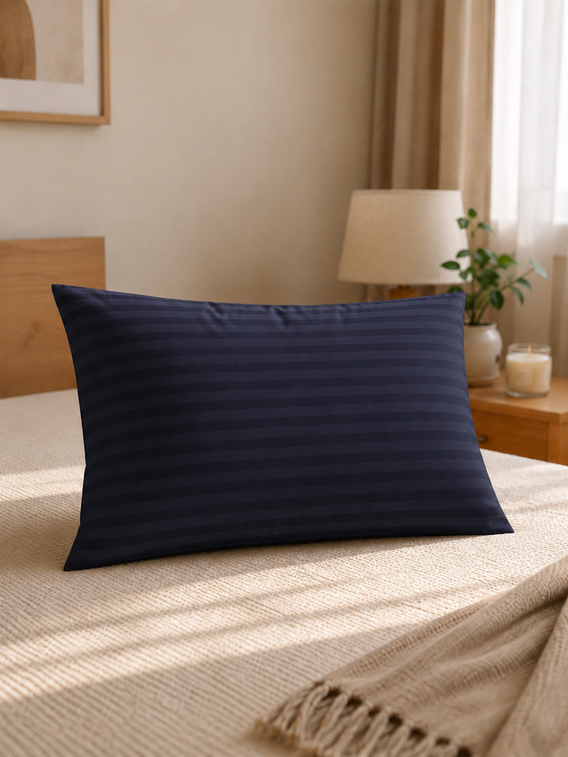 Image of LA VERNE Microfibre Sleeping Pillow Pack of 1 Stripes