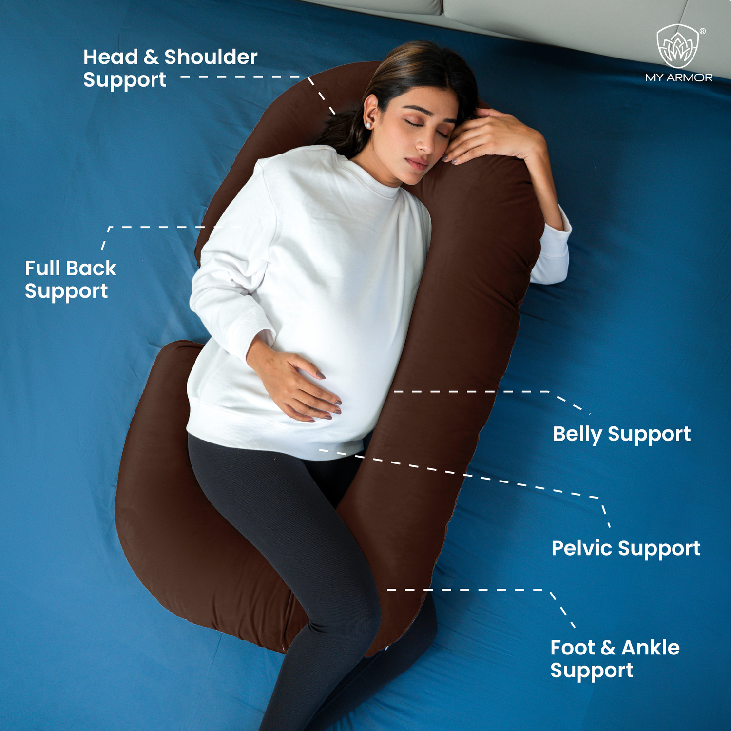 Image of MY ARMOR Microfibre Pregnancy Pillow Pack of 1 Solid Full Body C Shaped Pregnancy Pillow for Maternity, Velvet Outer Cover with Zip,