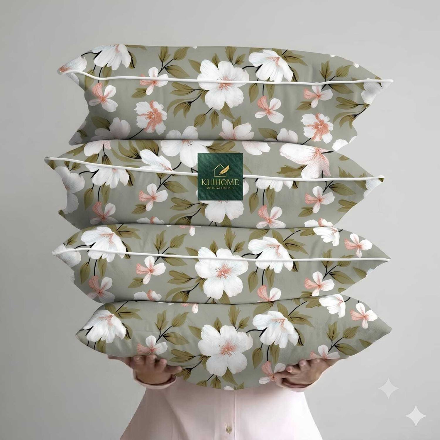 Image of kuihome Cotton Sleeping Pillow Pack of 4 Printed Cotton Sleeping Pillow with Floral Blossom Print | Soft & Comfortable Bed Pillow