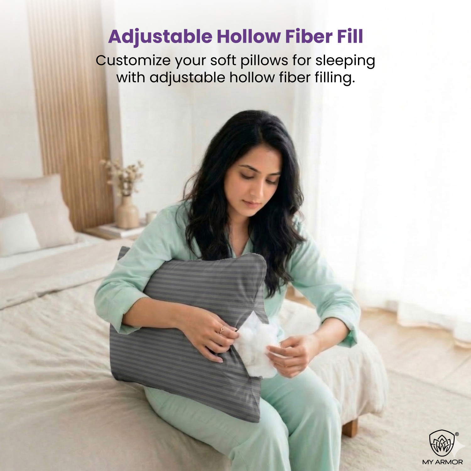 Image of MY ARMOR Microfibre Sleeping Pillow Pack of 1 Stripes microfiber pillow