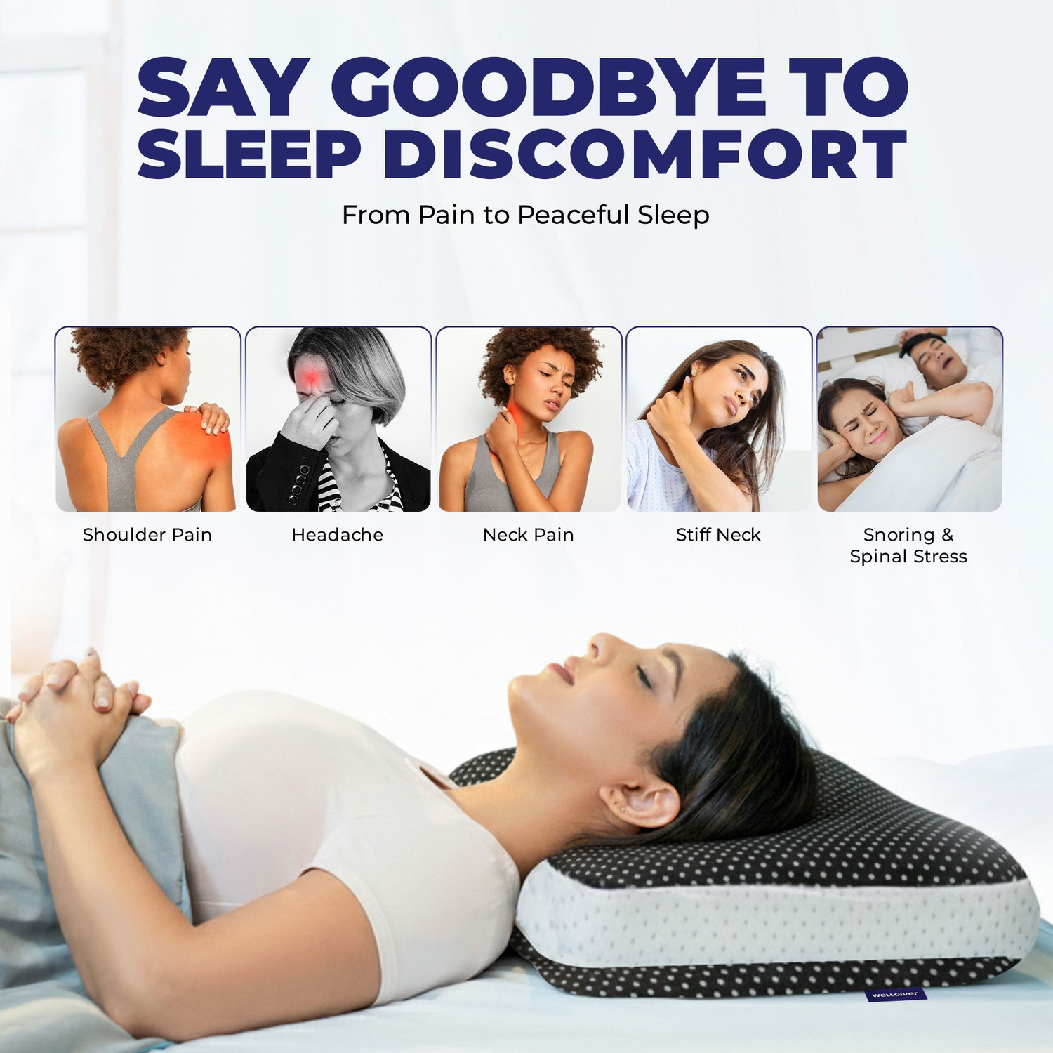 Image of WELLGIVER Memory Foam Sleeping Pillow Pack of 2 Geometric Luxury