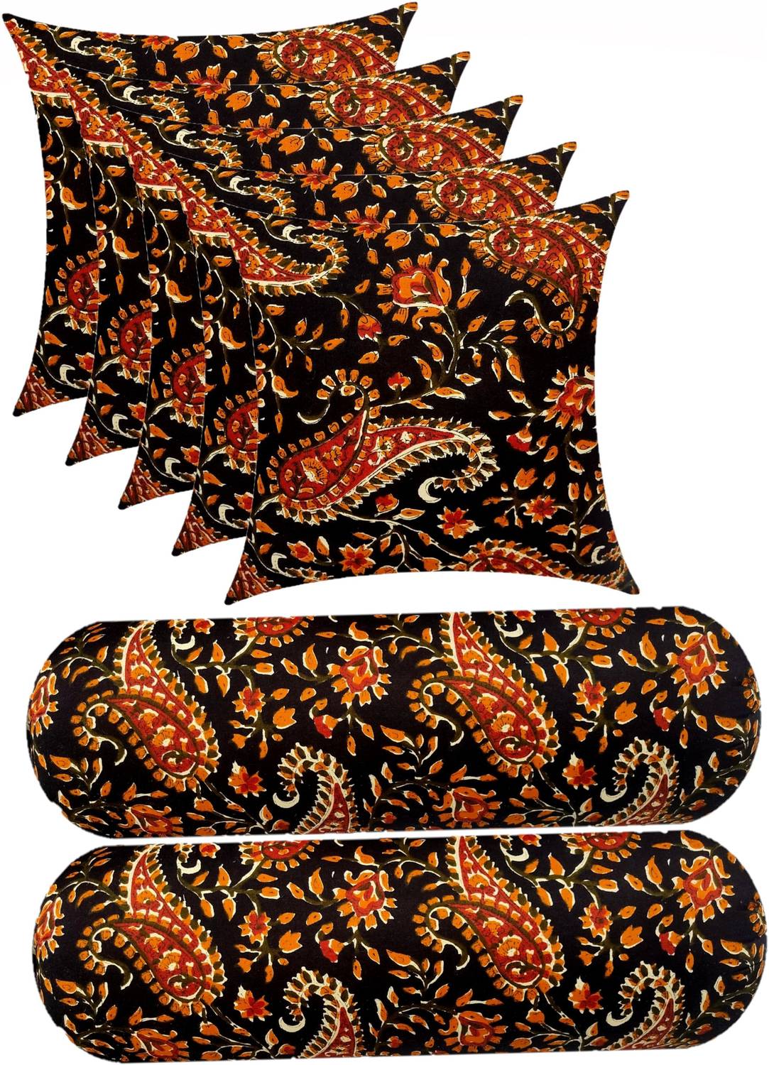 ACTOS Cotton Sleeping Pillow Pack of 7 Floral Combo Set of 5 Cushion And 2 Bolster