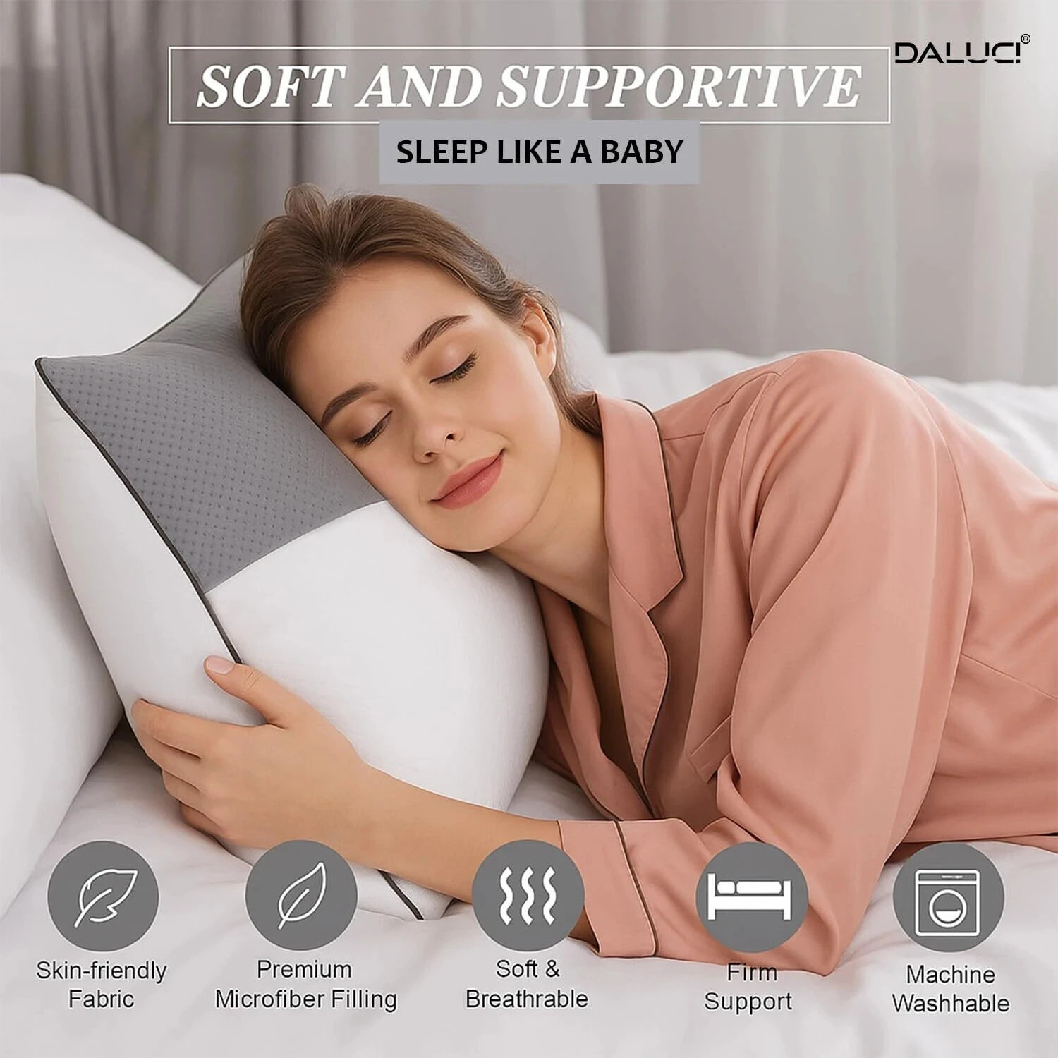 Image of DALUCI Microfibre Sleeping Pillow Pack of 4 Solid Comfort & Soft Microfiber Sleeping Pillow - Ultra Soft Bed Pillow for Sleeping