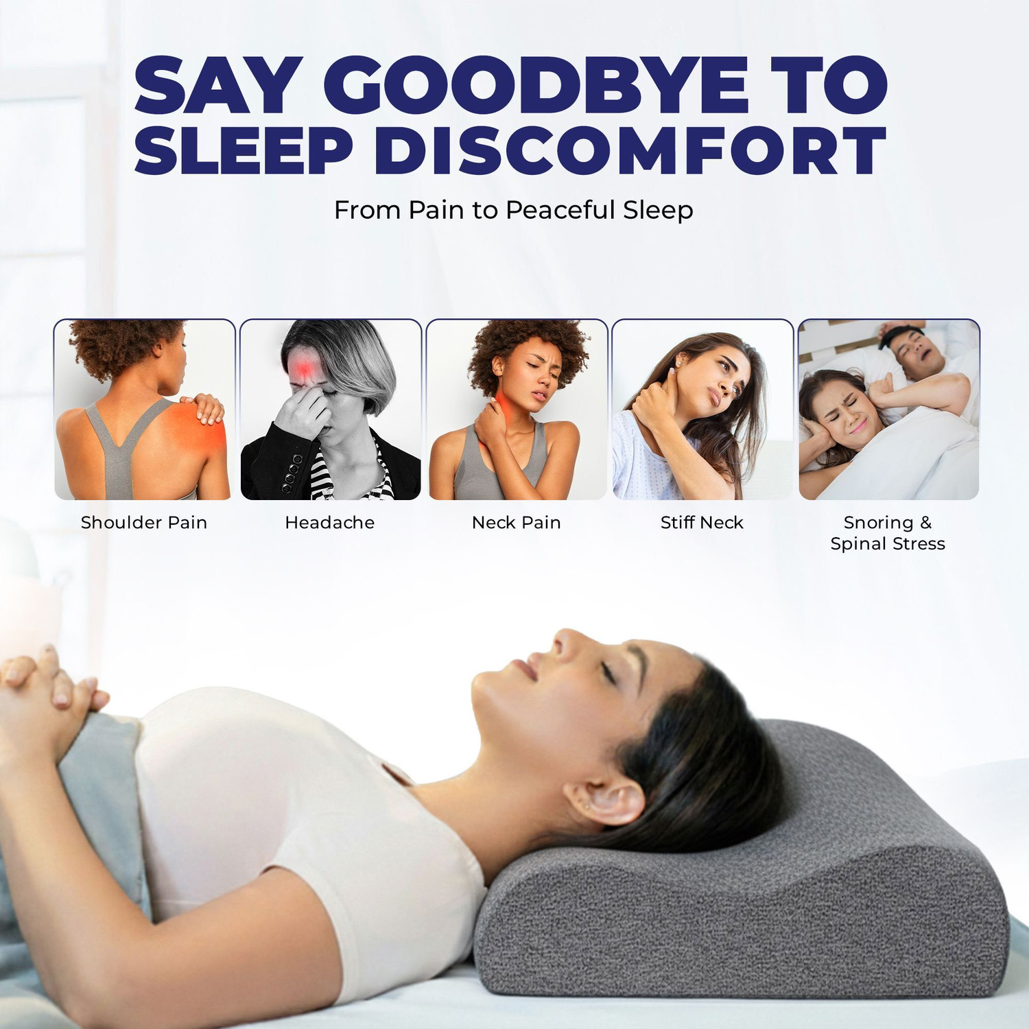 Image of WELLGIVER Memory Foam Cervical Pack of 1 Solid Cervical Contour Memory Foam Pillow, Stomached, Anti-Snoring, Side Sleepers