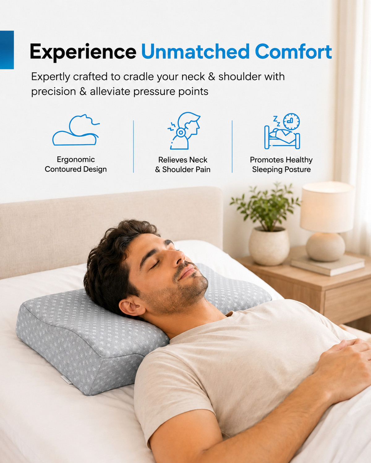 Image of FOVERA Memory Foam Cervical Pack of 1 Solid Cervical Pillow for Neck & Shoulder Pain Relief