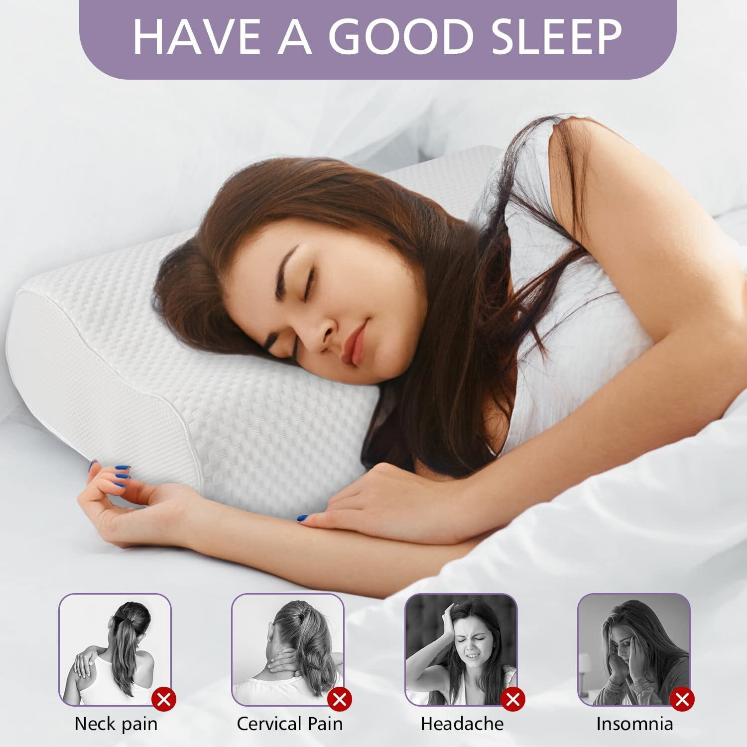 Image of GK-JLPV Memory Foam Orthopaedic Pillow Pack of 1 Geometric Cervical Contour Stomached, Anti-Snoring, Side Sleepers (Dark White)