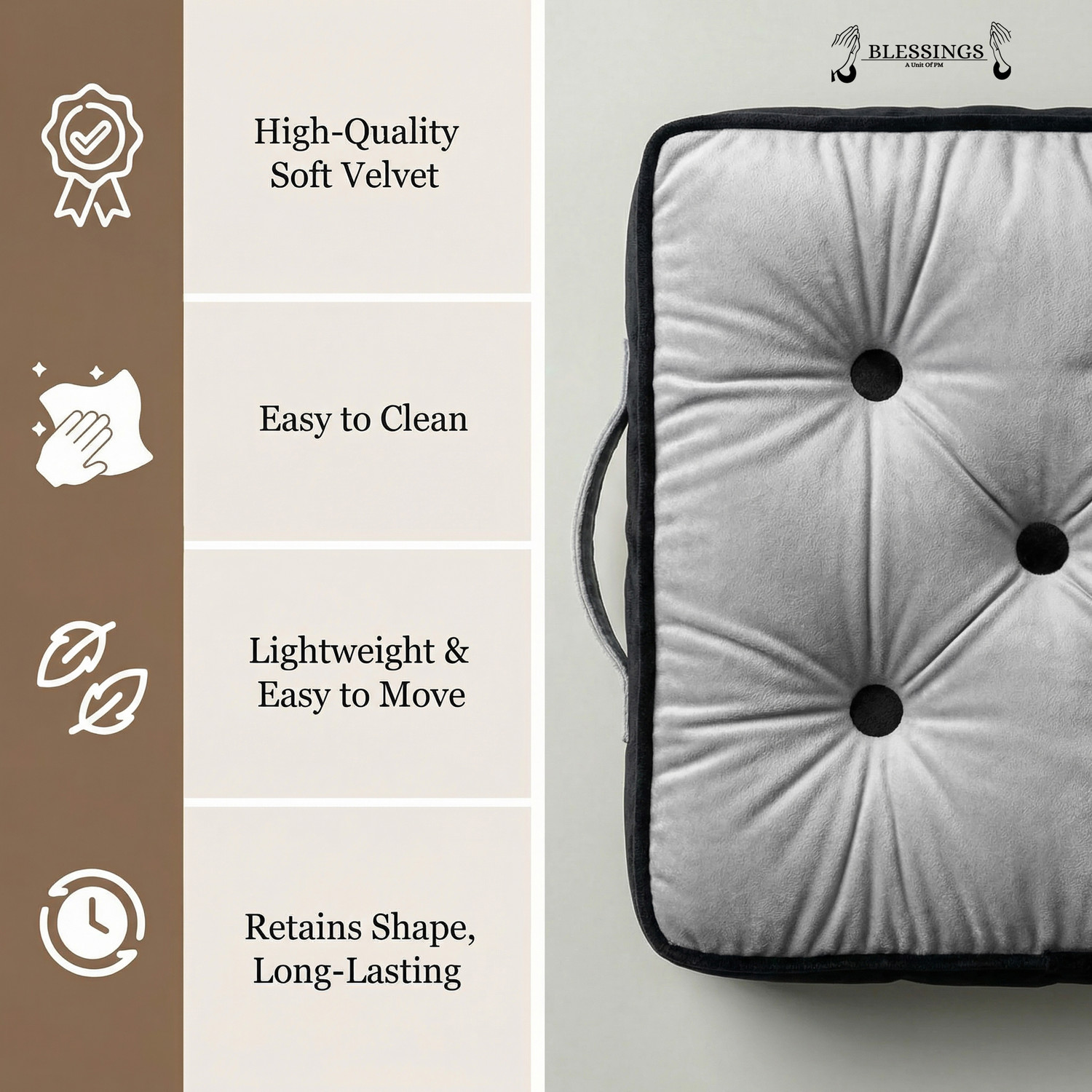 Image of BLESSINGS Microfibre Floor Cushion Pack of 1 Solid Tufed Floor Cushion (Grey)