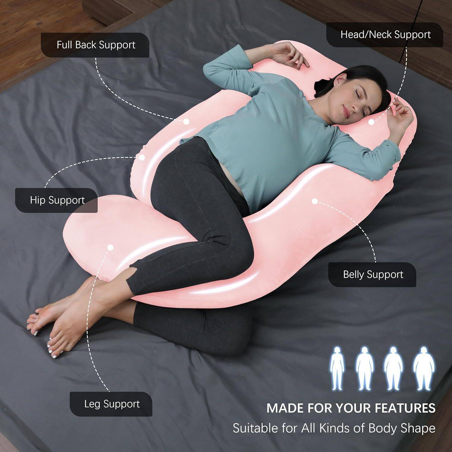 ag pro comfort Polyester Fibre Pregnancy Pillow Pack of 1 Solid Cotton J Shape pregnancy pillows for sleeping for pregnant women for good sleep