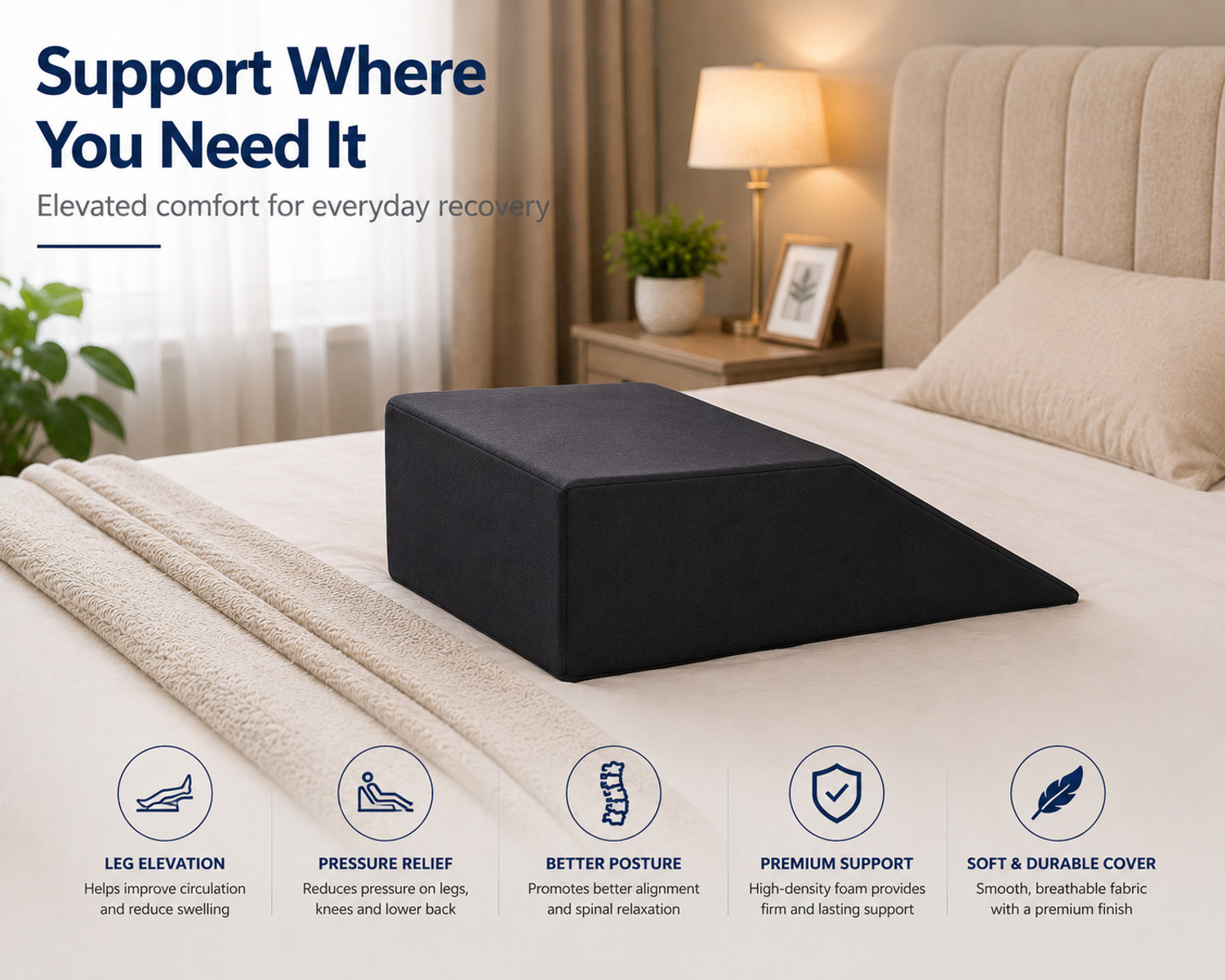 Image of COO RIZZ Nap time Anytime Foam Orthopaedic Pillow Pack of 1 Solid High Density Foam Leg Wedge Cushion