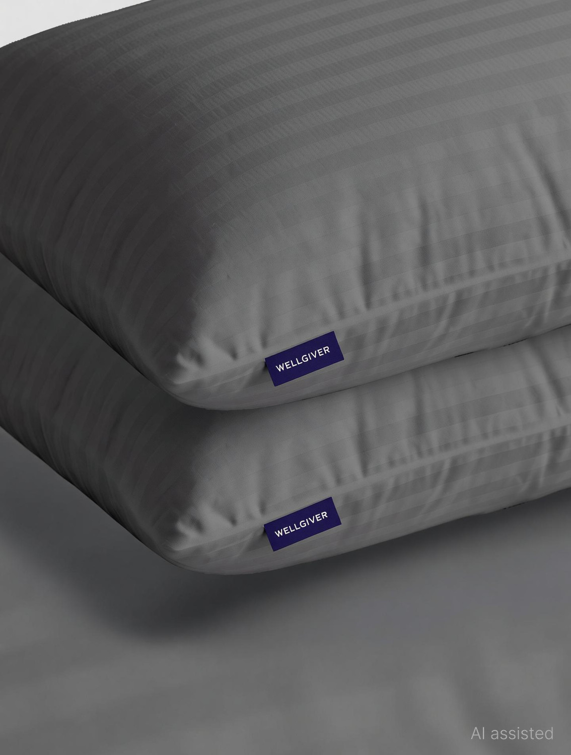 Image of WELLGIVER Microfibre Sleeping Pillow Pack of 2 Stripes Microfiber Pillows, 41x61 cm, Soft & Fluffy, with Inner Cover