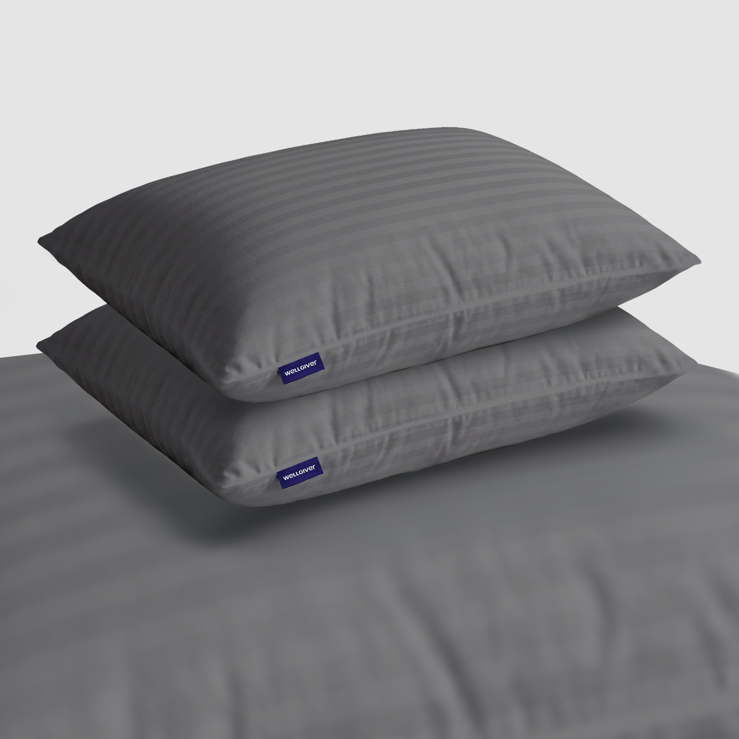 Image of WELLGIVER Microfibre Sleeping Pillow Pack of 2 Stripes Microfiber Pillows, 41x61 cm, Soft & Fluffy, with Inner Cover