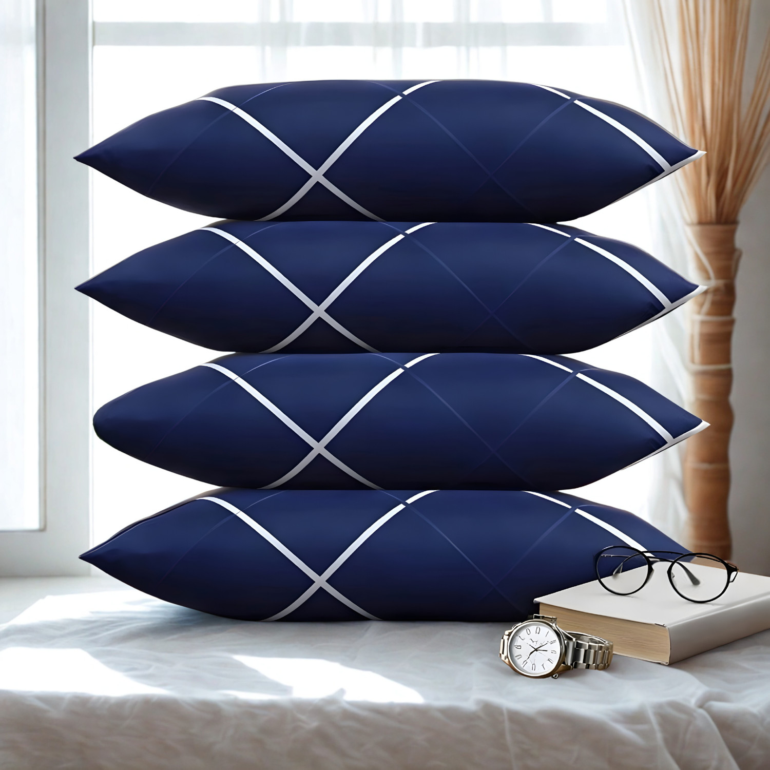 Image of LIPONOS Polyester Fibre Sleeping Pillow Pack of 4 Abstract LUXURY