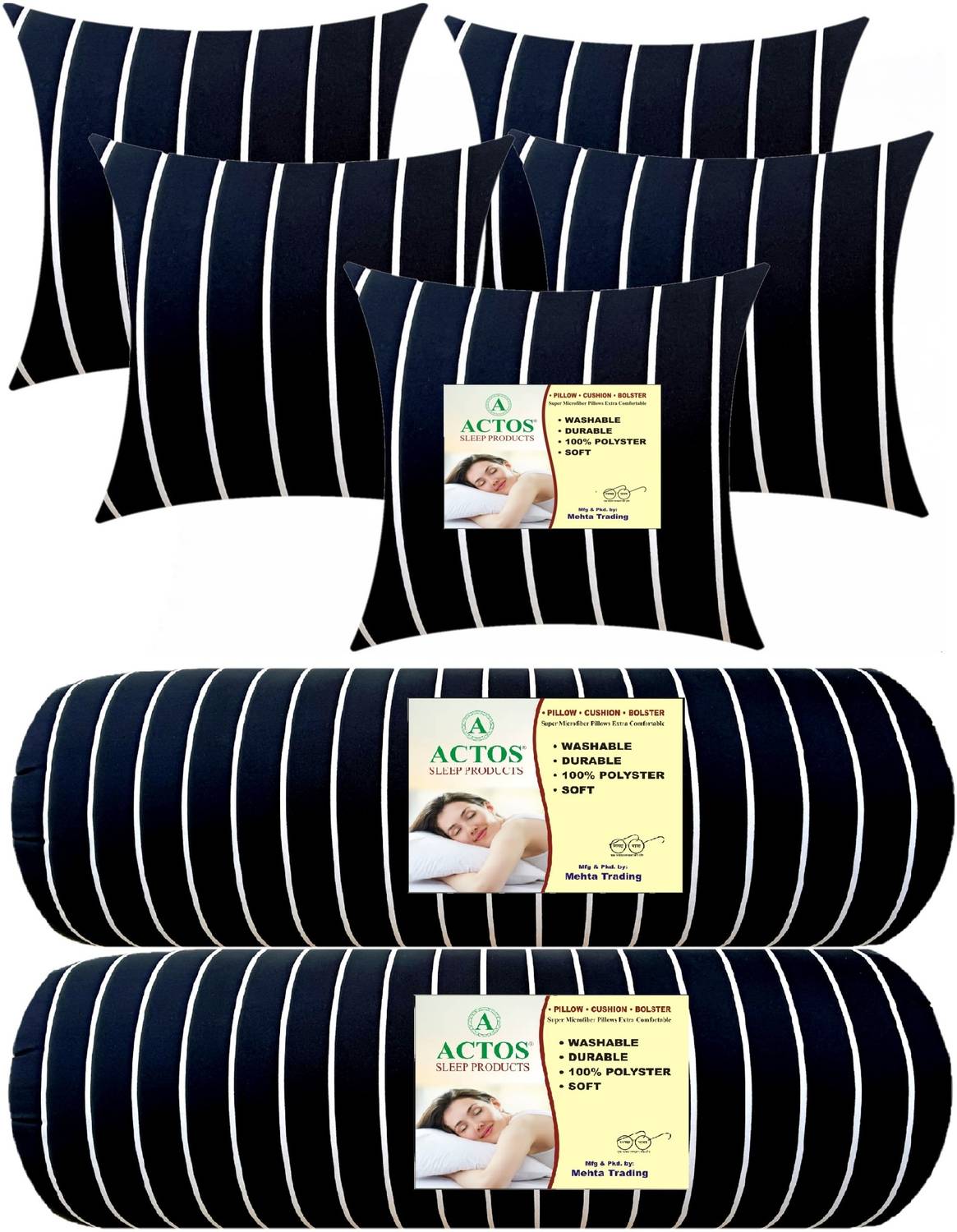 ACTOS Microfibre Bolster Pack of 7 Stripes 5 Cushion And 2
