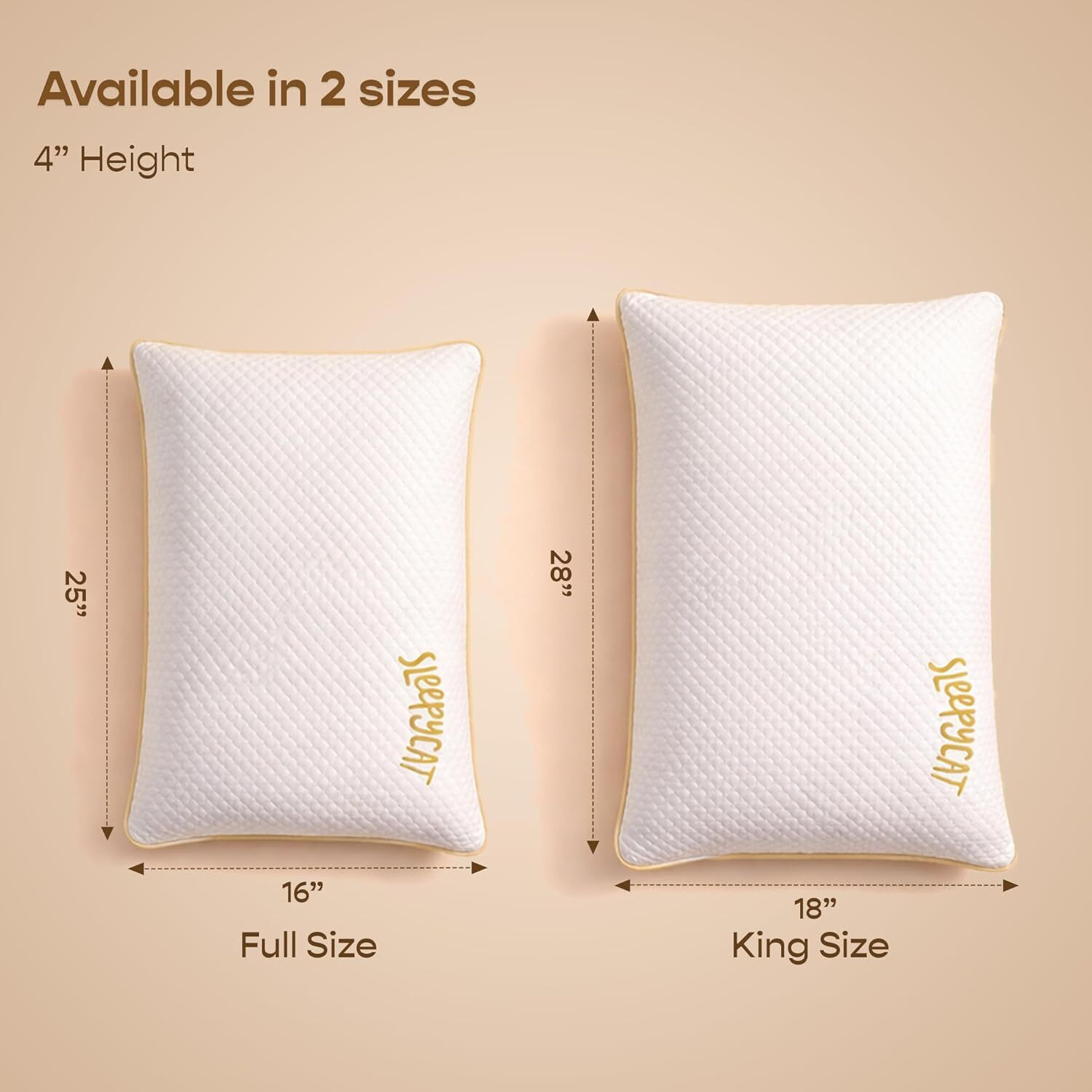 Image of SleepyCat Memory Foam Orthopaedic Pillow Pack of 4 Solid Contour Bamboo Fabric