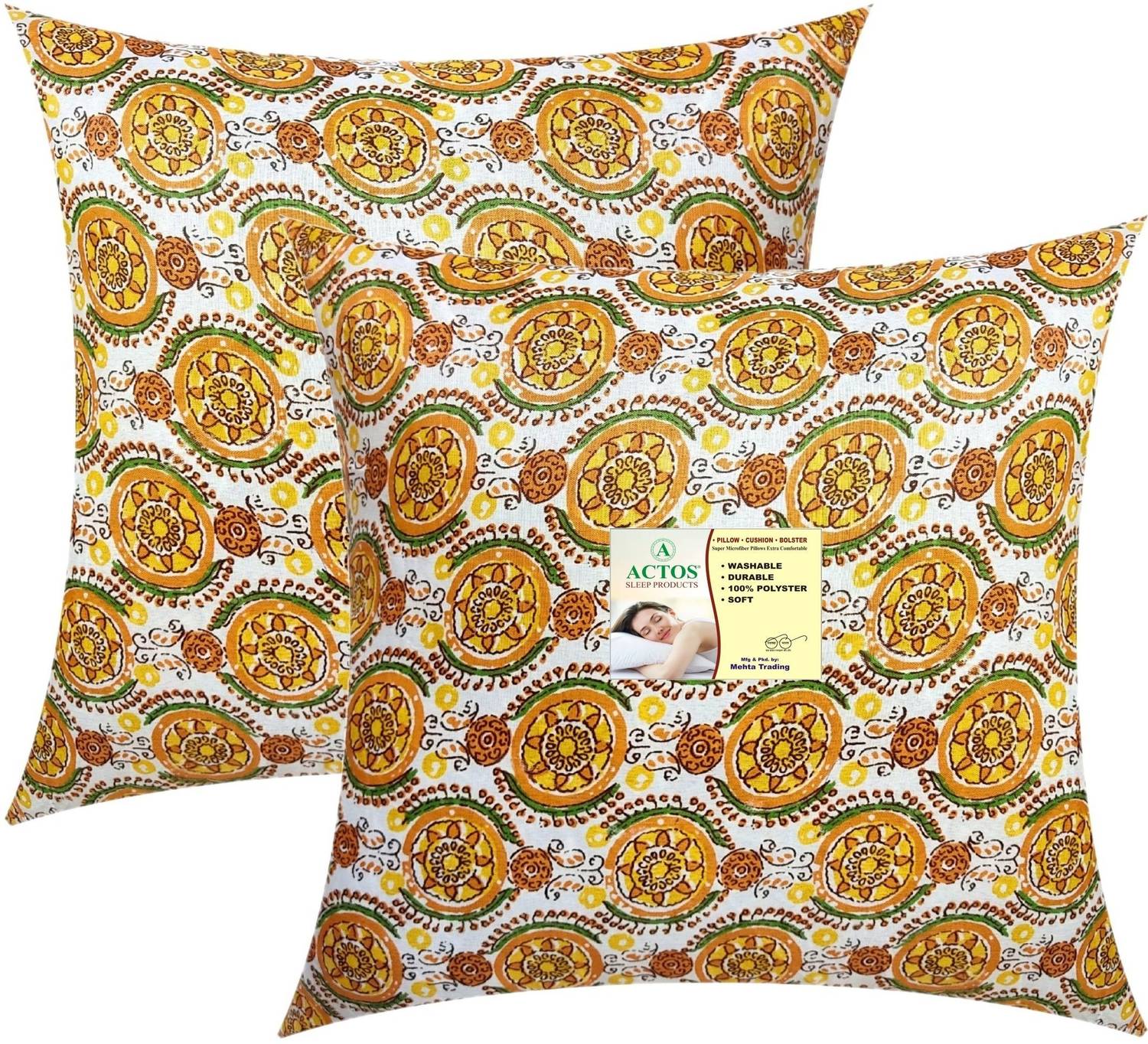 ACTOS Cotton Cushion Pack of 2 Floral Round