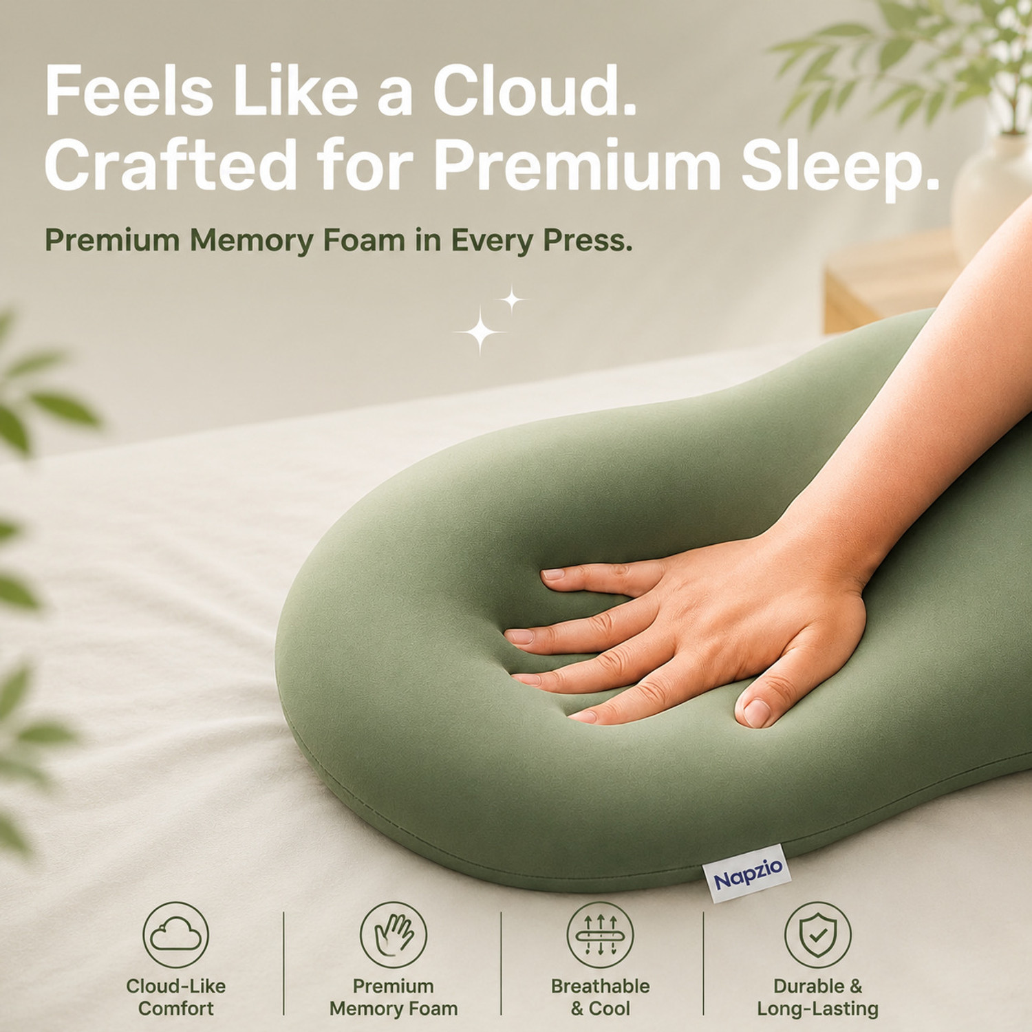 Image of Napzio Memory Foam Sleeping Pillow Pack of 1 Solid Napzio Contour Sleep Pillow