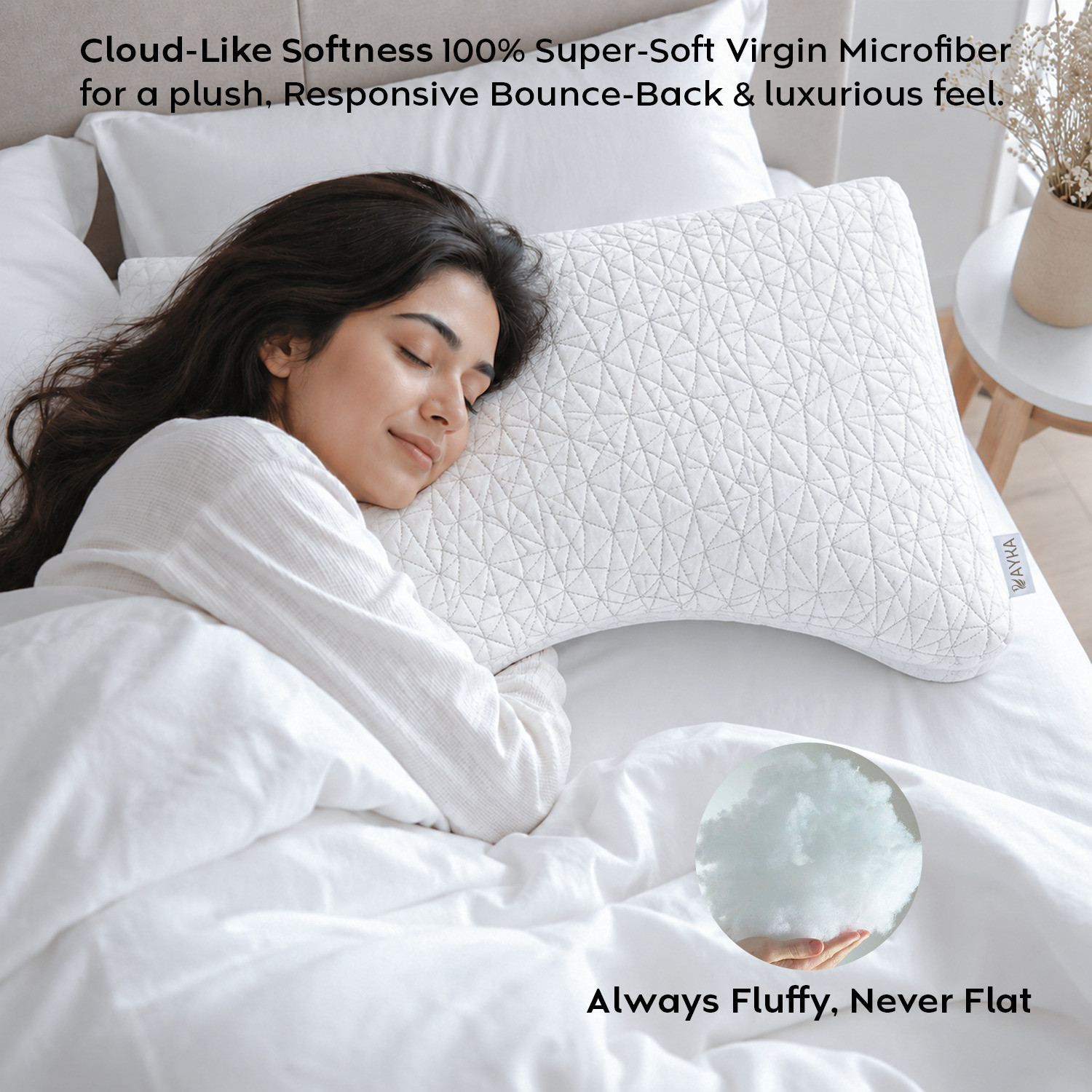 Image of AYKA Microfibre Sleeping Pillow Pack of 1 Solid Soft Microfiber Pillow for Sleeping