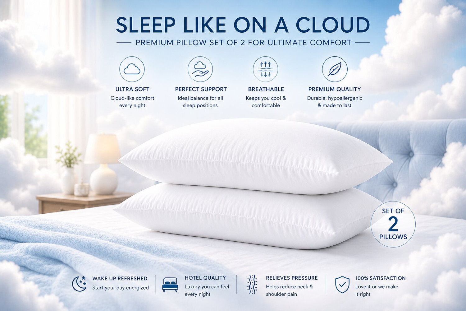 Image of JDX Polyester Fibre Sleeping Pillow Pack of 2 Solid