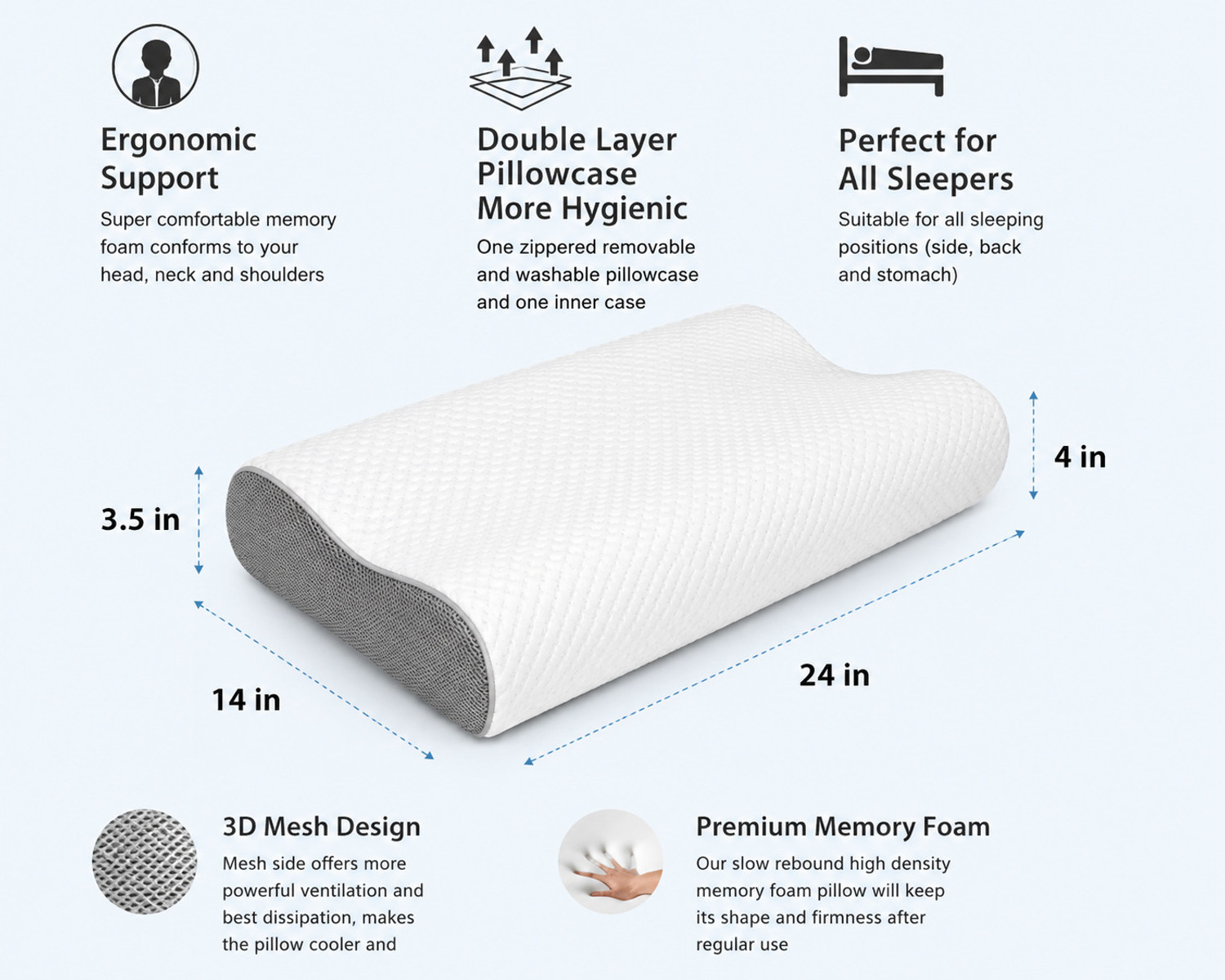 Image of araami Memory Foam Orthopaedic Pillow Pack of 1 Solid ORTHOPEDIC Solid Sleeping