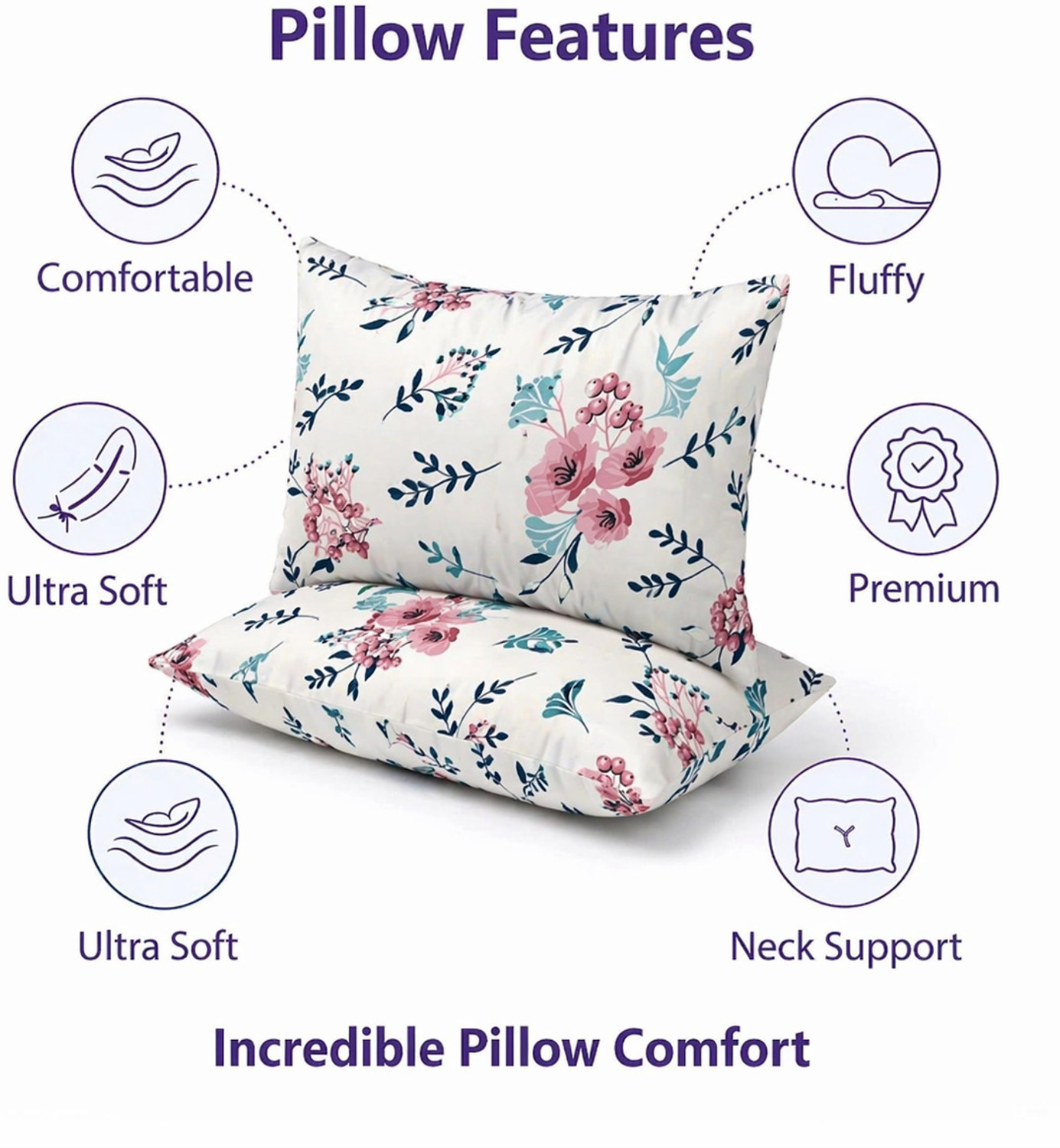 Image of LIPONOS Microfibre Sleeping Pillow Pack of 4 Floral Premium