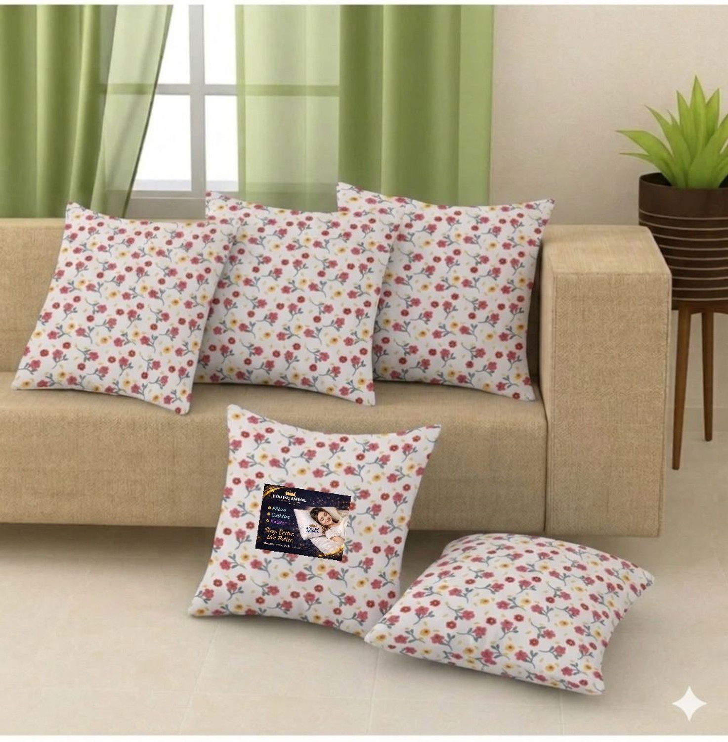 Image of vyomfit Microfibre Bolster Pack of 5 Printed Comfortable