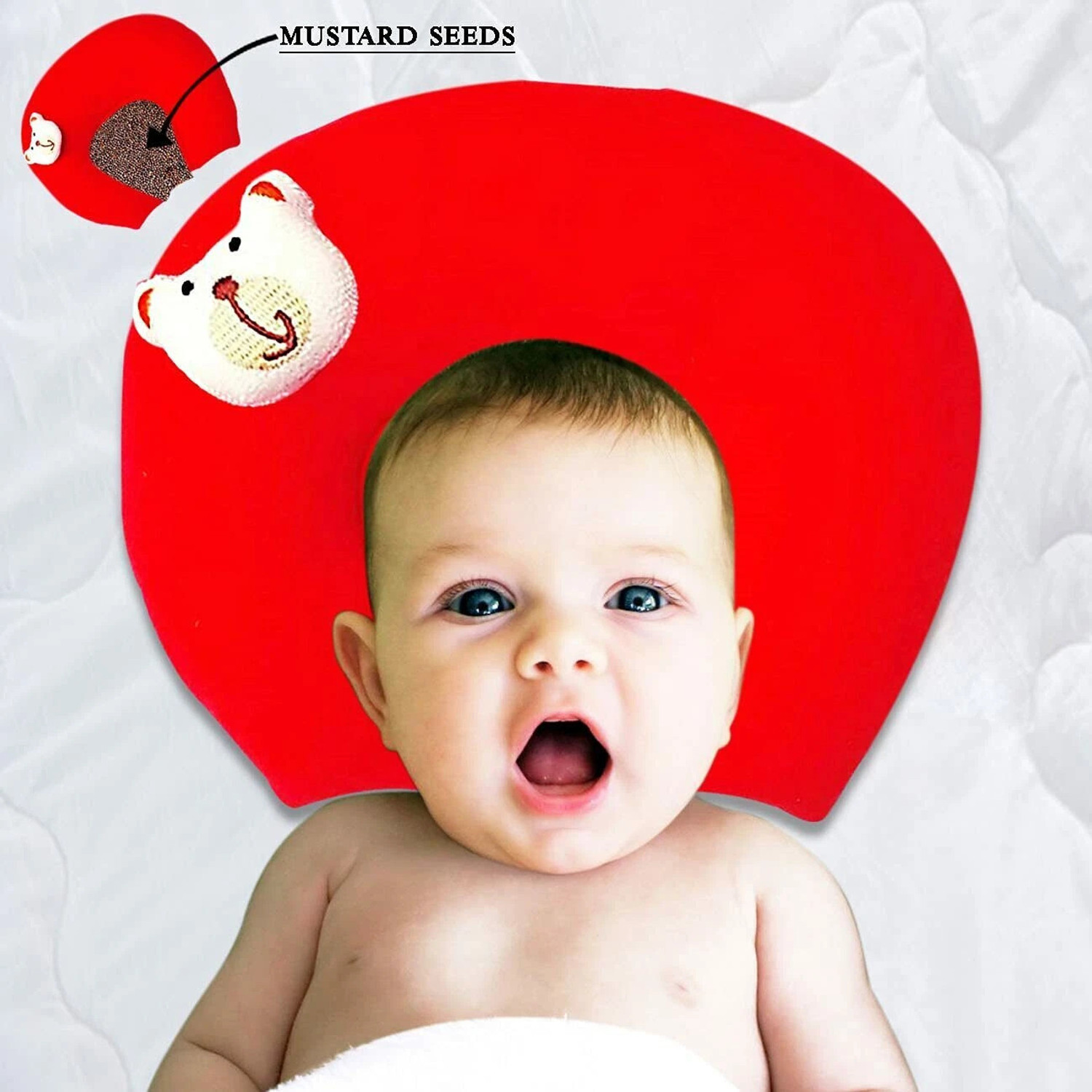 Image of Omsurajiya Mustard Seeds Baby Pillow Pack of 1 Animals BABY SEED PILLOW, Pillow for Newborn Baby-Round Head Shaping Pillow, 0-12 Months