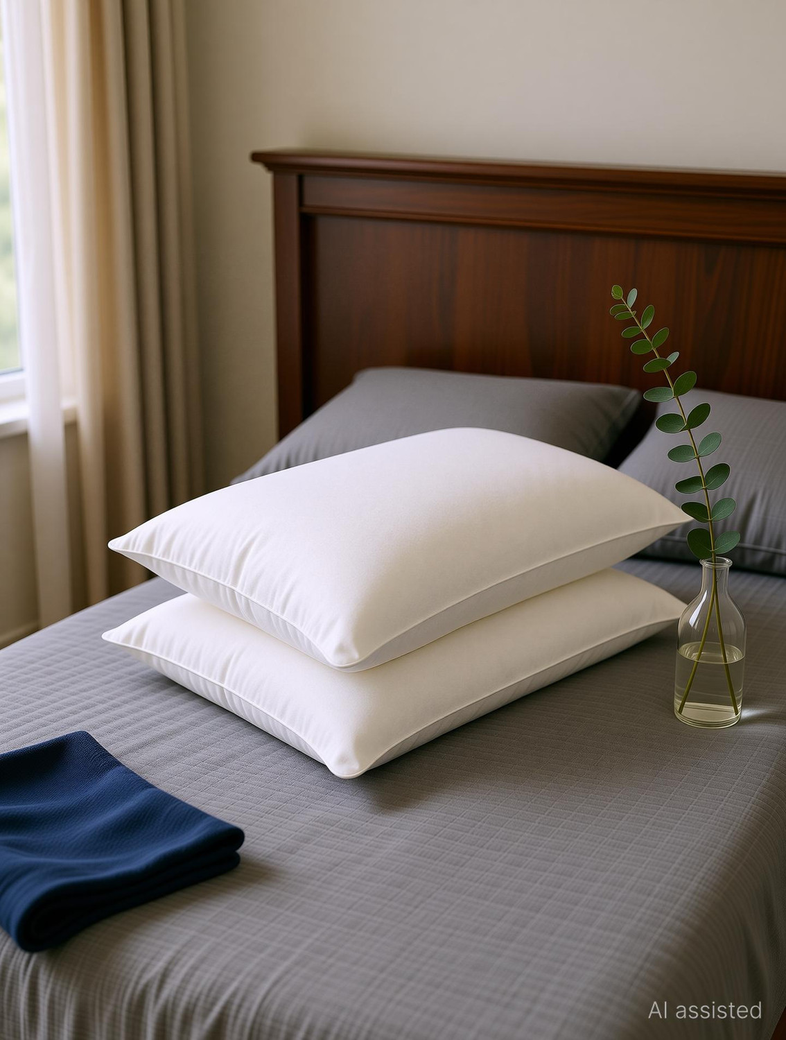 Image of Sleepwell Polyester Fibre Sleeping Pillow Pack of 2 Solid Umang, Neck Support, Hypoallergenic, Medium Soft, Lightweight, 27x17 Inch