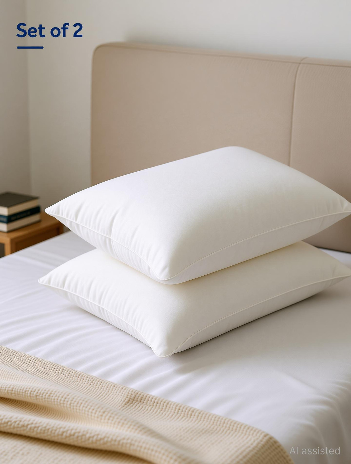 Image of Sleepwell Polyester Fibre Sleeping Pillow Pack of 2 Solid Umang, Neck Support, Hypoallergenic, Medium Soft, Lightweight, 27x17 Inch