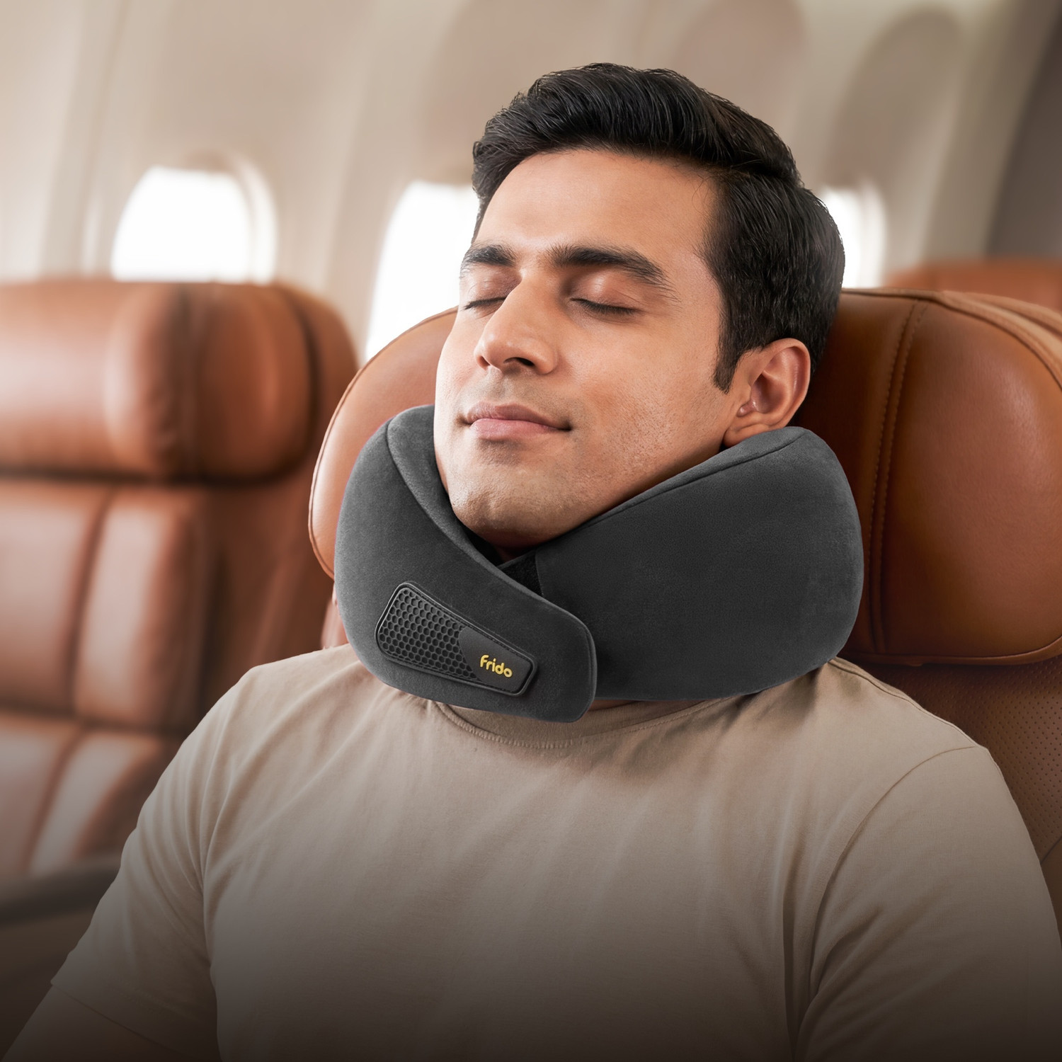 Image of Frido Memory Foam Travel Pillow Pack of 1 Solid Travel Neck Pillow, 100% Hi-Per Foam, Lightweight Neck Support for Flight Travel (Bluish Grey)