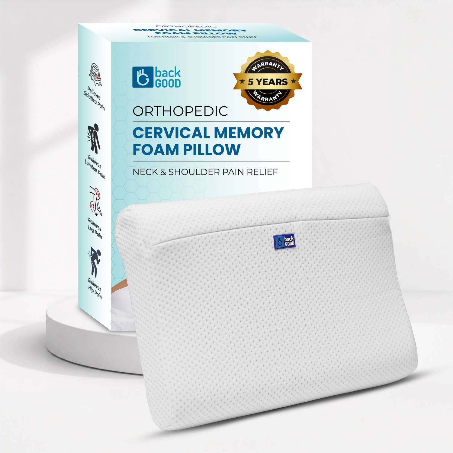 BackGood Memory Foam Orthopaedic Pillow Pack of 1 Solid Cervical Pillows