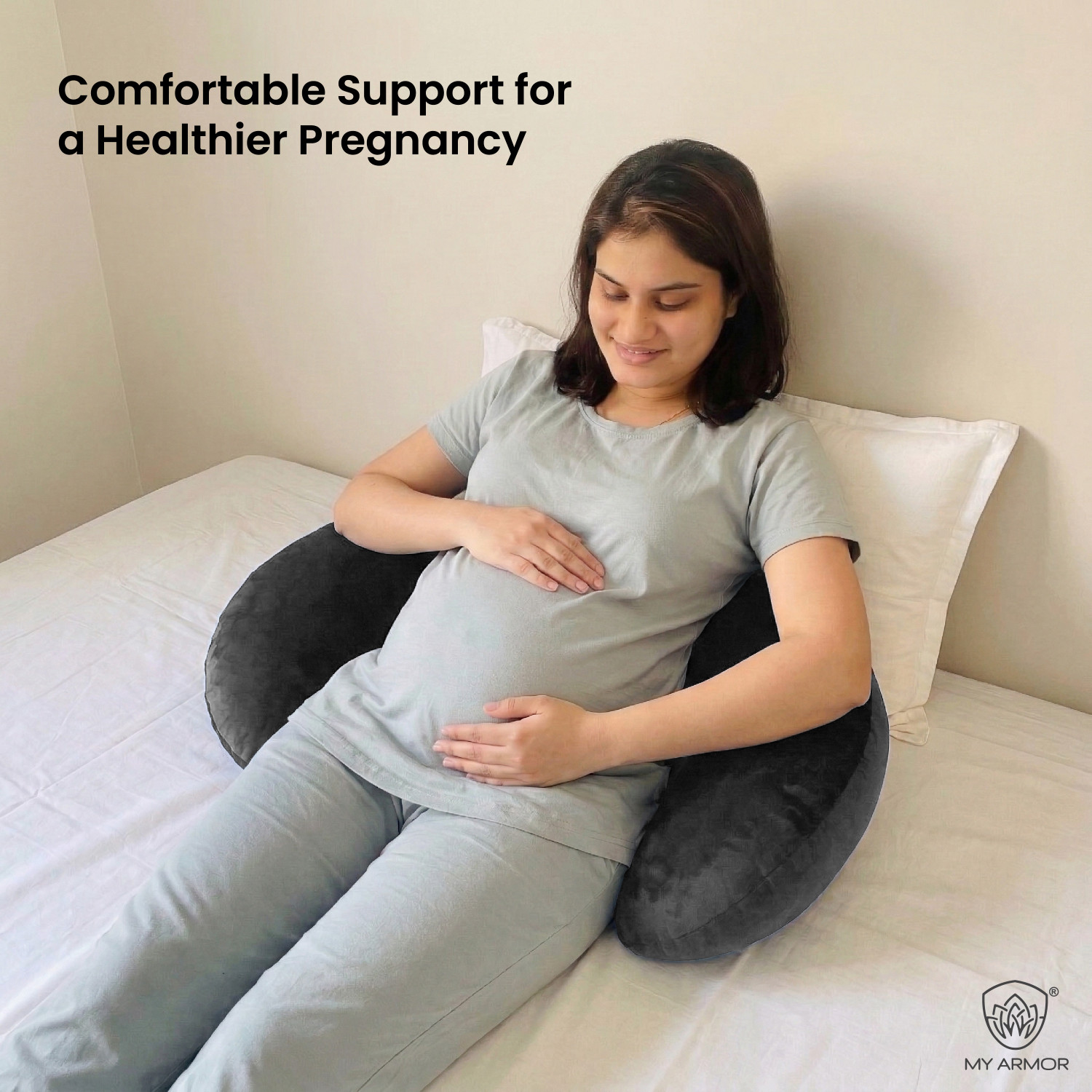 Image of MY ARMOR Microfibre Pregnancy Pillow Pack of 1 Solid Maternity Wedge Pillow Adjustable Back & Belly Support