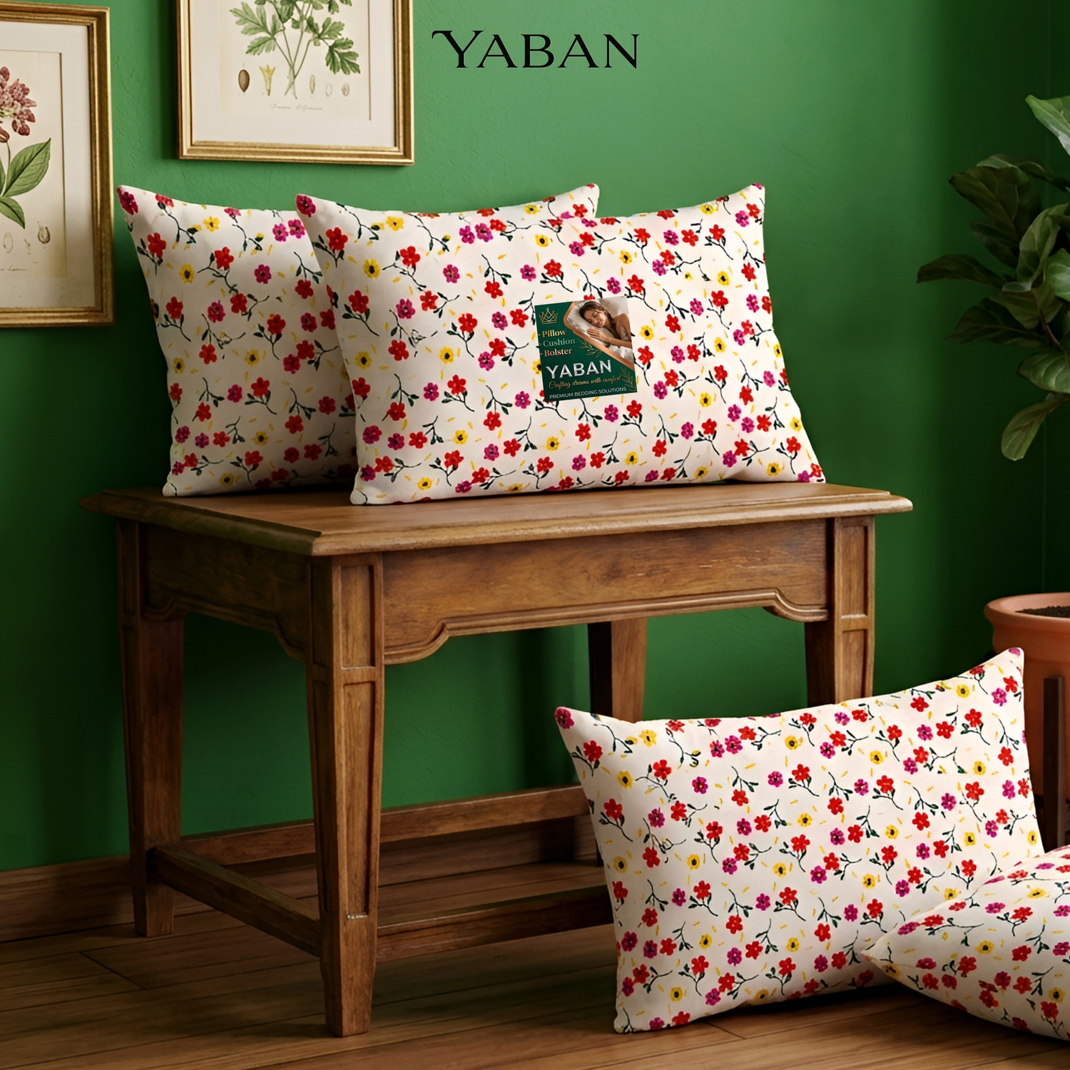 Image of YABAN Cotton Sleeping Pillow Pack of 4 Printed Premium Pillow Set