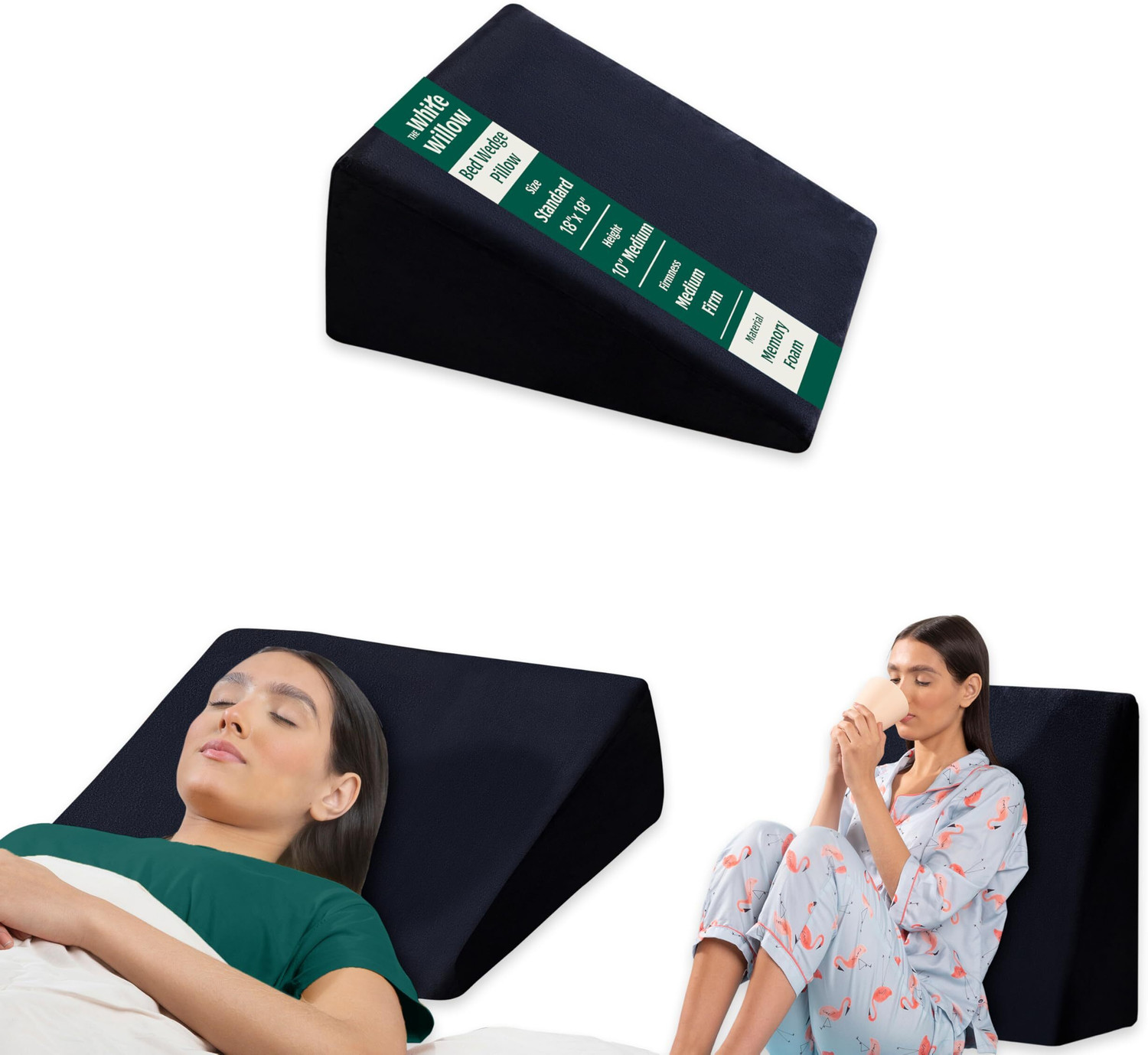 Image of The White Willow Memory Foam, Air Orthopaedic Pillow Pack of 1 Solid Elevated Bed Wedge Pillow