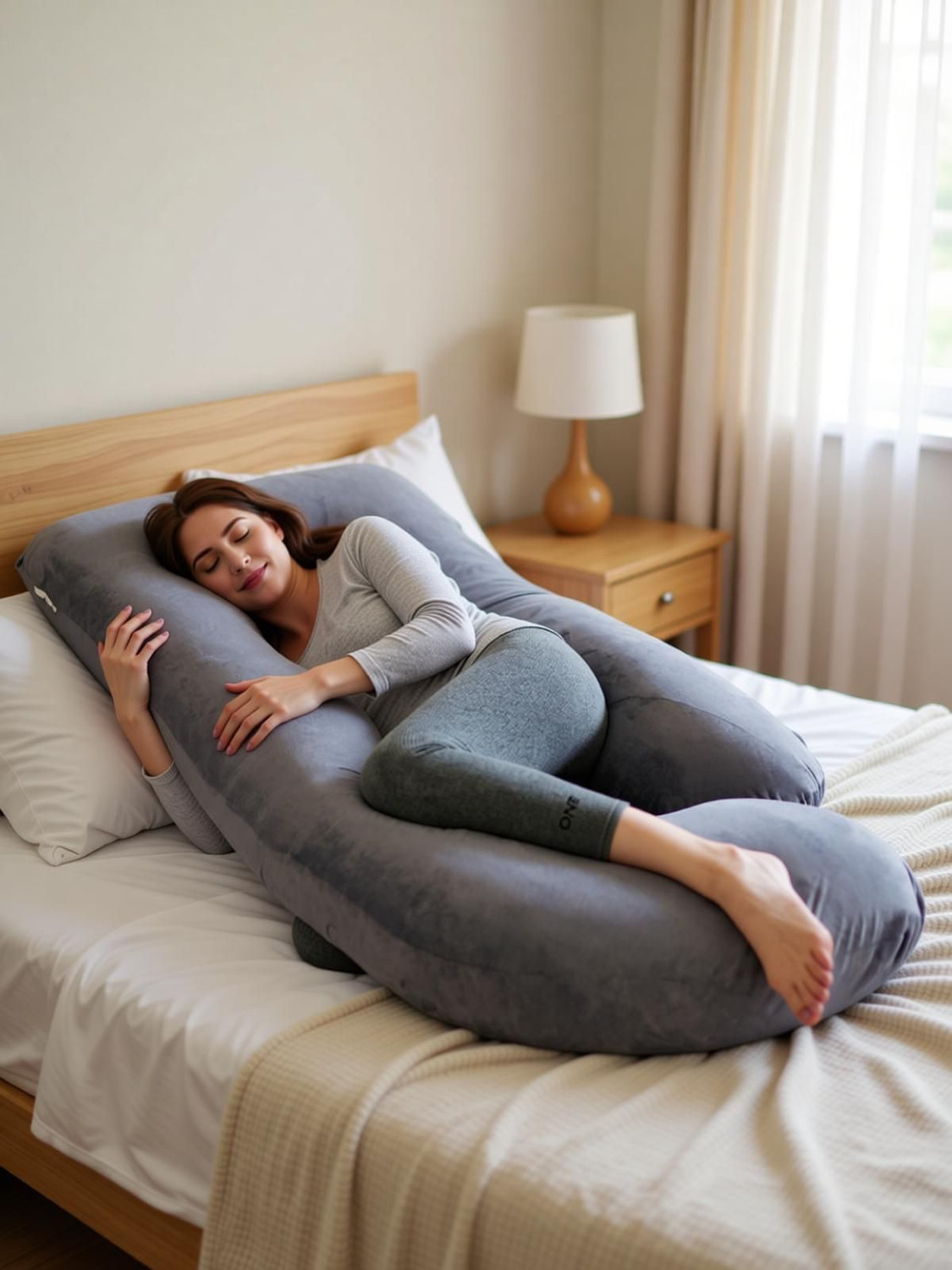 Image of Prifarodo Microfibre Pregnancy Pillow Pack of 1 Solid Pregnancy G & J Shape for Pregnant /Maternity Back Pain Relief, & Belly Support