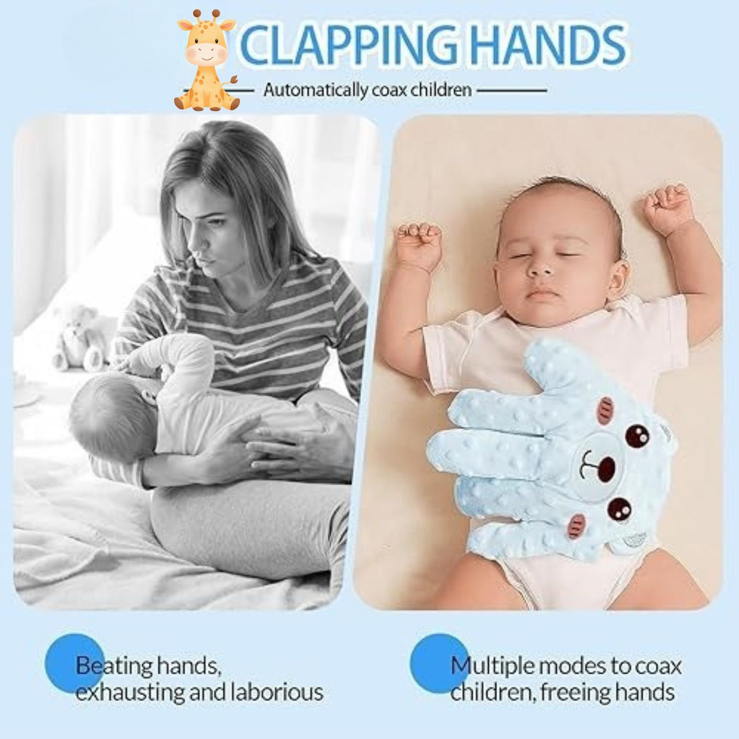 Image of TAARAMA Automatic Patting Baby Soothing Palm Pillow with Remote Control Calming Toy - 25 cm