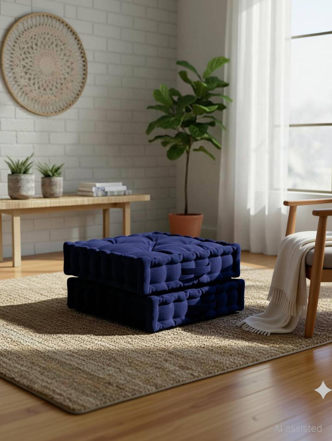 AllysaLiving Cotton Floor Cushion Pack of 2 Solid Floor cushion