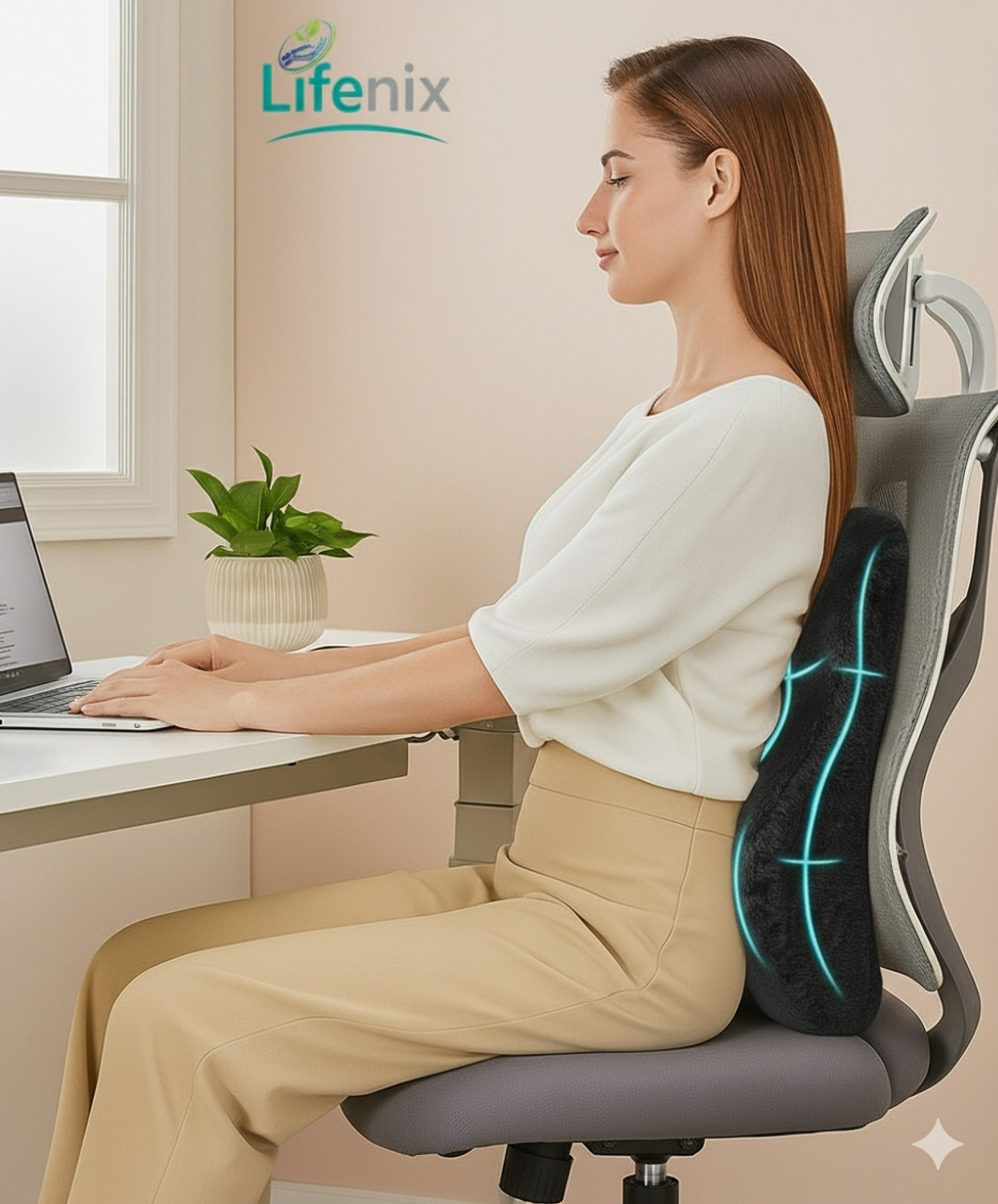 Image of LIFENIX Memory Foam Lumbar Pillow Pack of 1 Nature Premium Back Support Pillow for Office Car Study