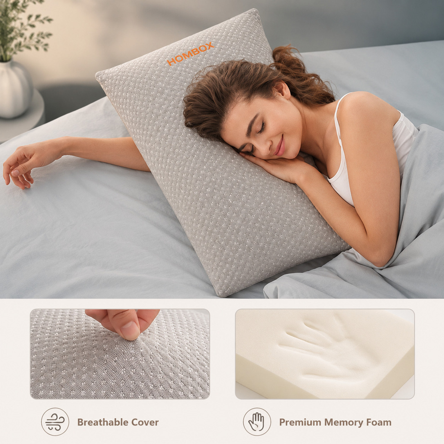 Image of HOMBOX Memory Foam Orthopaedic Pillow Pack of 2 Abstract Travel Pillow / Camping Pillow
