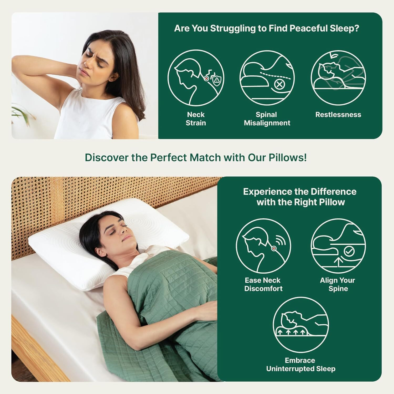 Image of The White Willow Memory Foam Sleeping Pillow Pack of 1 Solid Queen Size Neck and Back Pain Relief