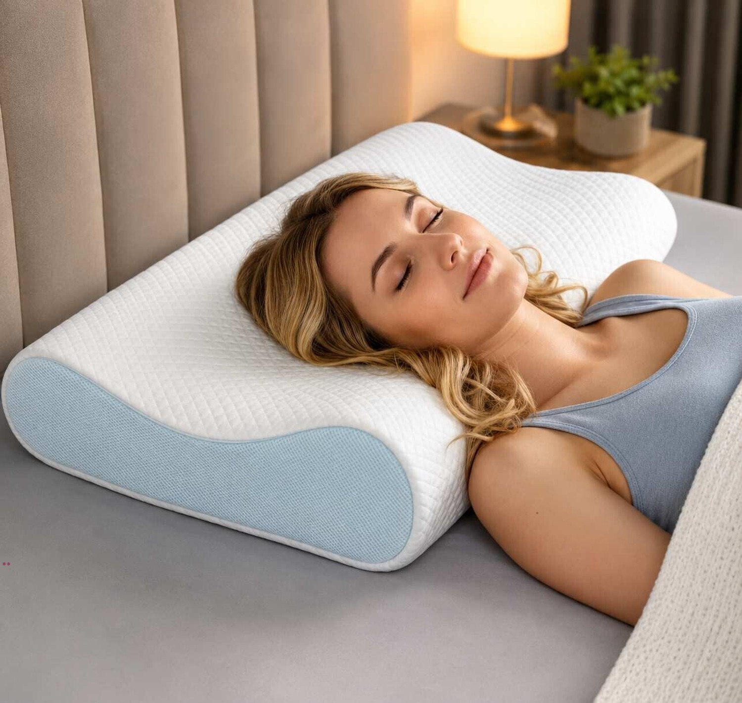 Image of velvure Memory Foam Orthopaedic Pillow Pack of 1 Geometric Cervical Contour Memory Foam Pillow, Stomached, Anti-Snoring, Side Sleepers (Blue)