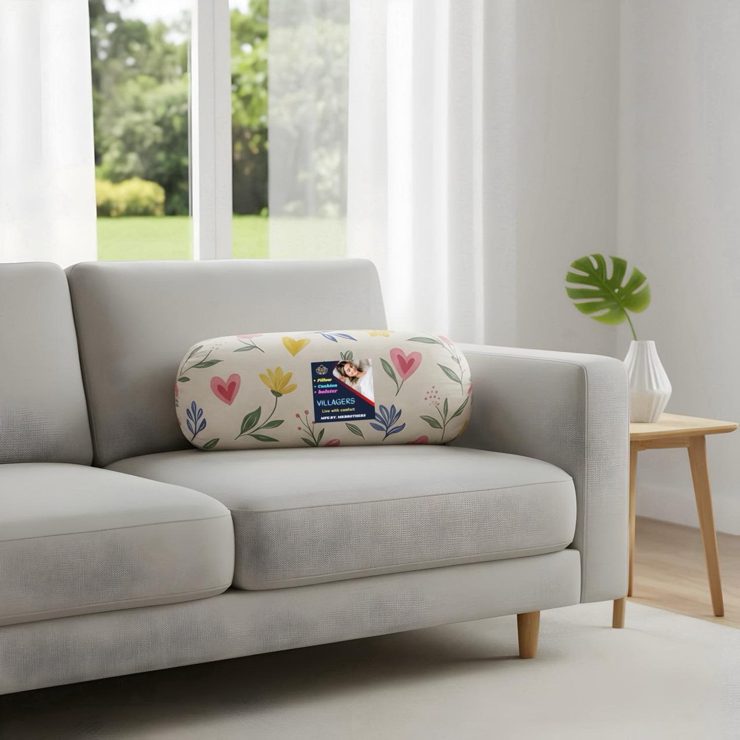 Image of VILLAGERS Microfibre Bolster Pack of 2 Floral Floral Heart Printed