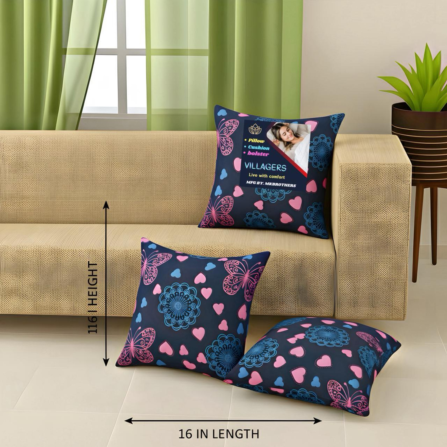 Image of VILLAGERS Microfibre Cushion Pack of 5 Geometric Premium Cushion Set | (16x16 inch)