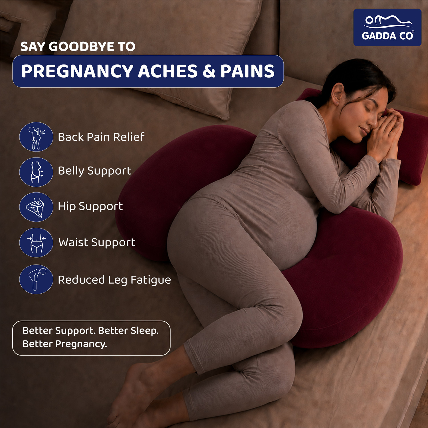 Image of GADDA CO Microfibre Pregnancy Pillow Pack of 1 Solid Adjustable Pillow