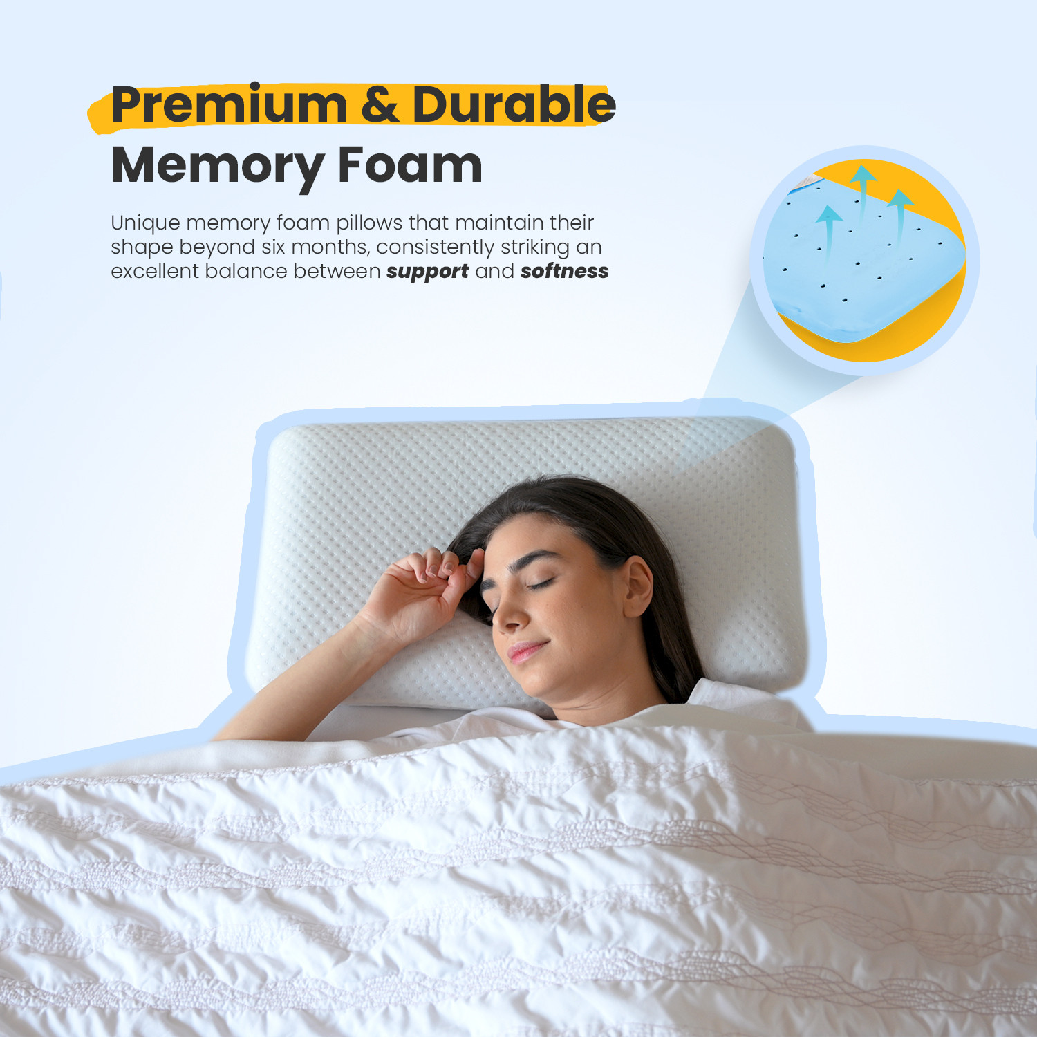 Image of Sleepsia Memory Foam Sleeping Pillow Pack of 1 Solid Ventilated Cooling Gel Orthopedic Bed Pillow for Sleeping - Ergonomic Pillow