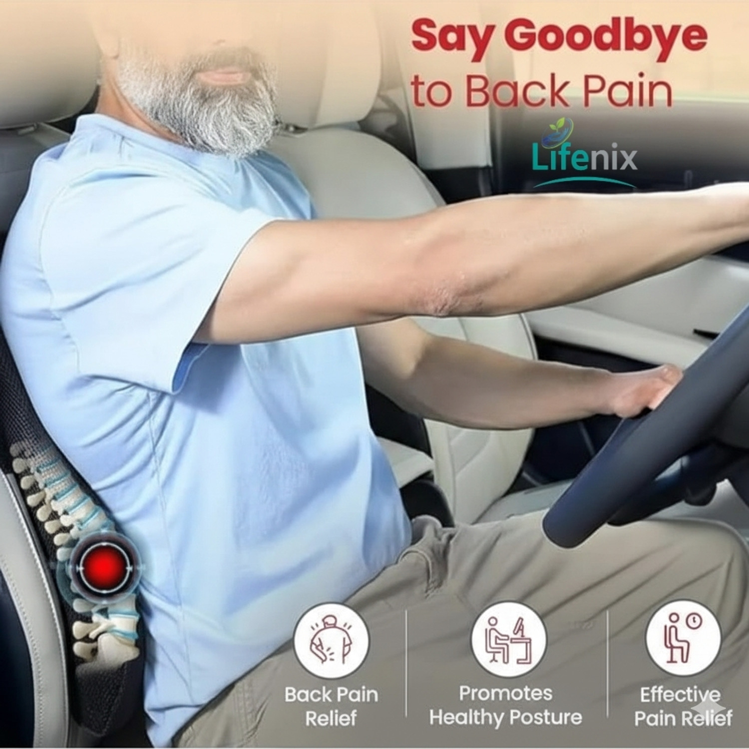 Image of LIFENIX Memory Foam Orthopaedic Pillow Pack of 1 Nature Lifenix Orthopedic Lumbar Support Cushion