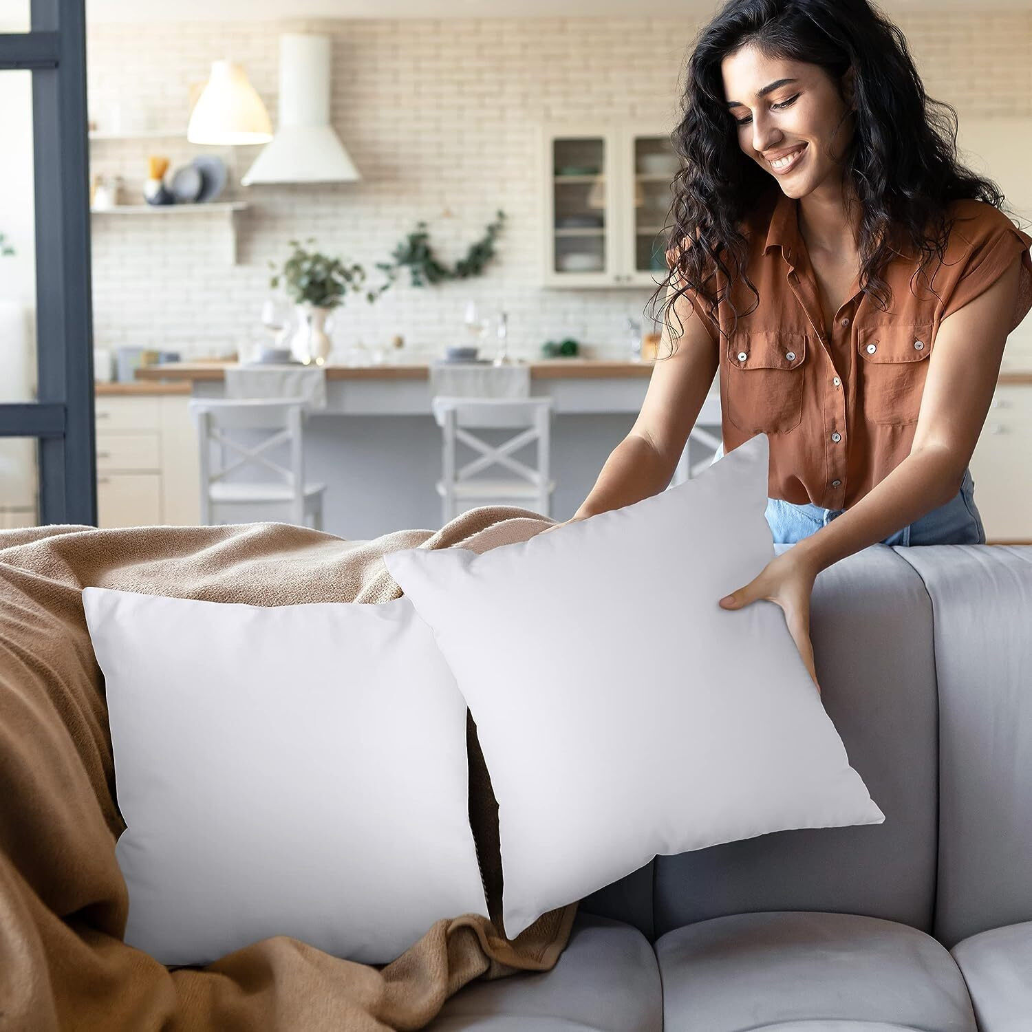 Image of VLYSIUM Polyester Fibre Cushion Pack of 4 Solid Big size 24x24 inch set of 4, square cushion for sofa pillow (60x60 cm Each)