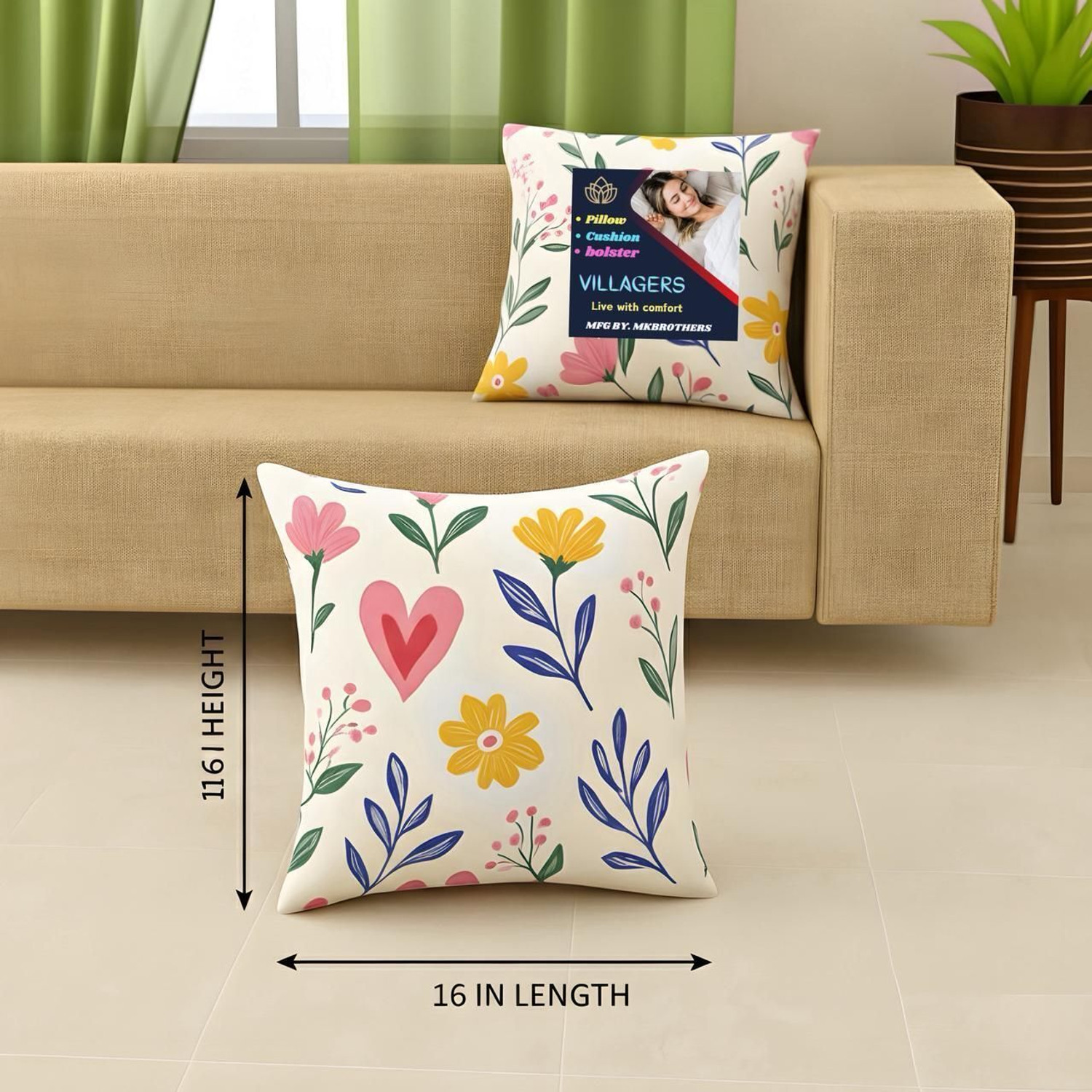 Image of VILLAGERS Microfibre Cushion Pack of 5 Floral Premium Cushion Set | (16x16 inch)
