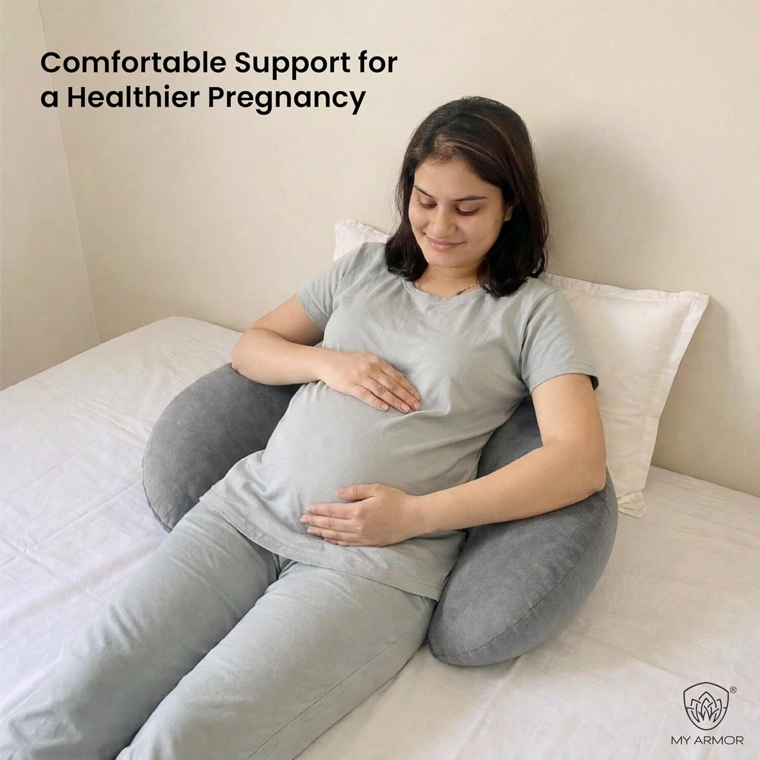Image of MY ARMOR Microfibre Pregnancy Pillow Pack of 1 Solid Maternity Wedge Pillow Adjustable Back & Belly Support