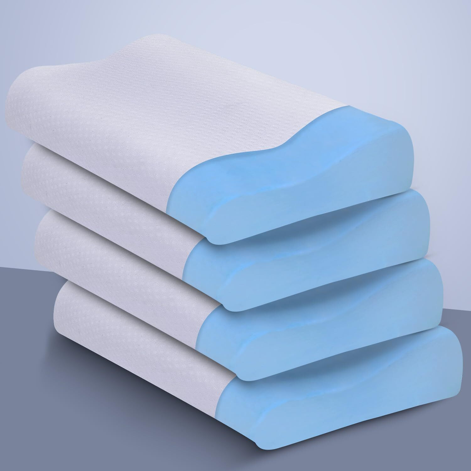 Image of Sleepsia Memory Foam Orthopaedic Pillow Pack of 4 Stripes Cervical Contour Memory Foam Pillow, Gel Pillow with Washable Cover