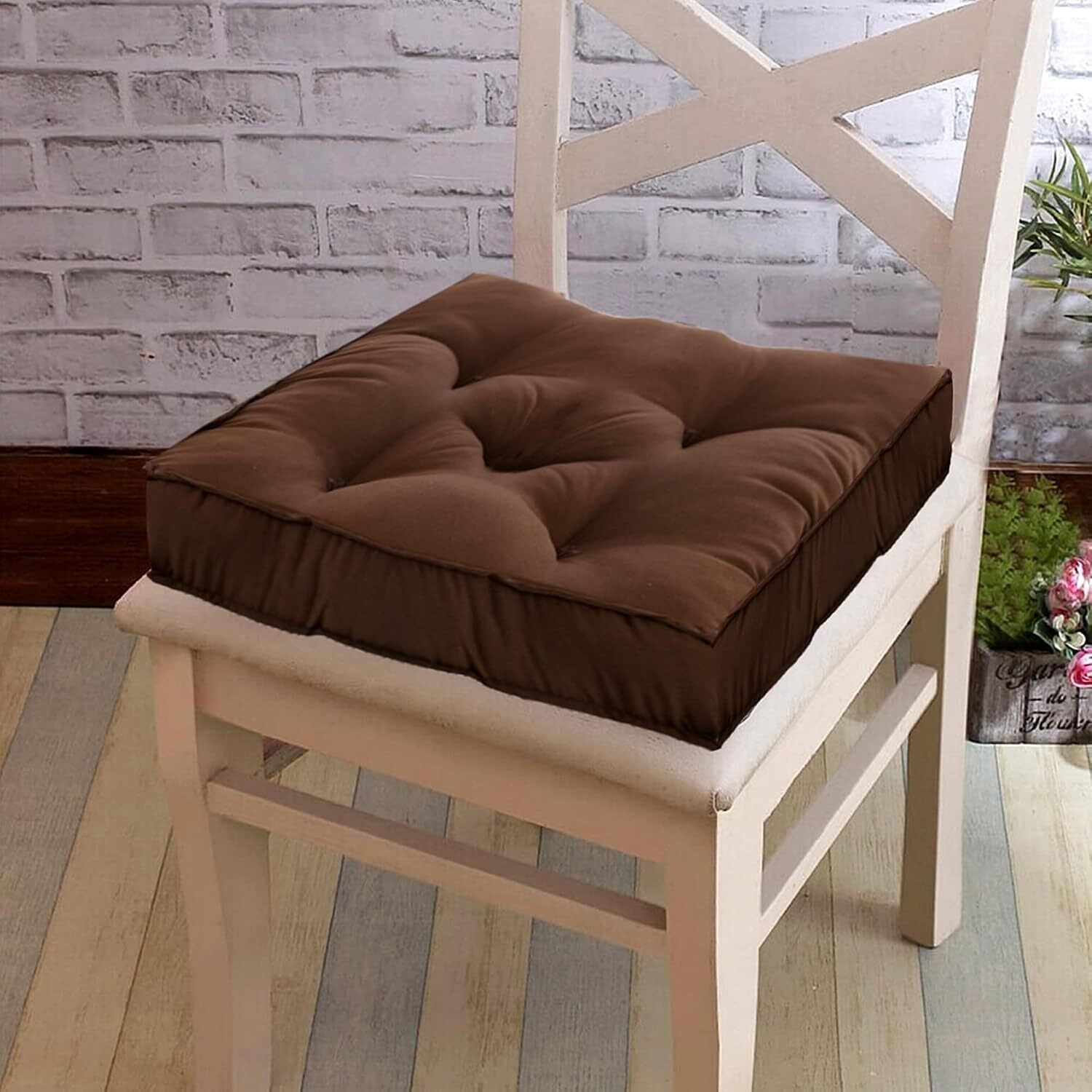 Image of SANJU BROTHER Microfibre Chair Pad Pack of 2 Solid (Brown)